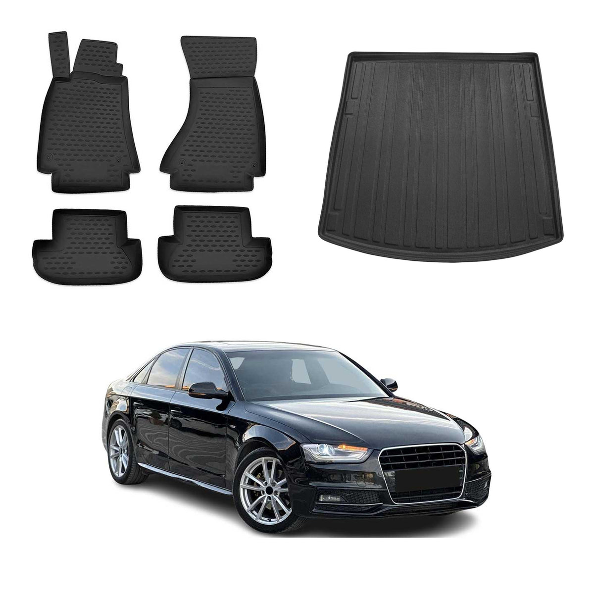 OMAC Fußmatten & Kofferraumwanne Set für Audi A4 B8 Stufenheck 2008-2015