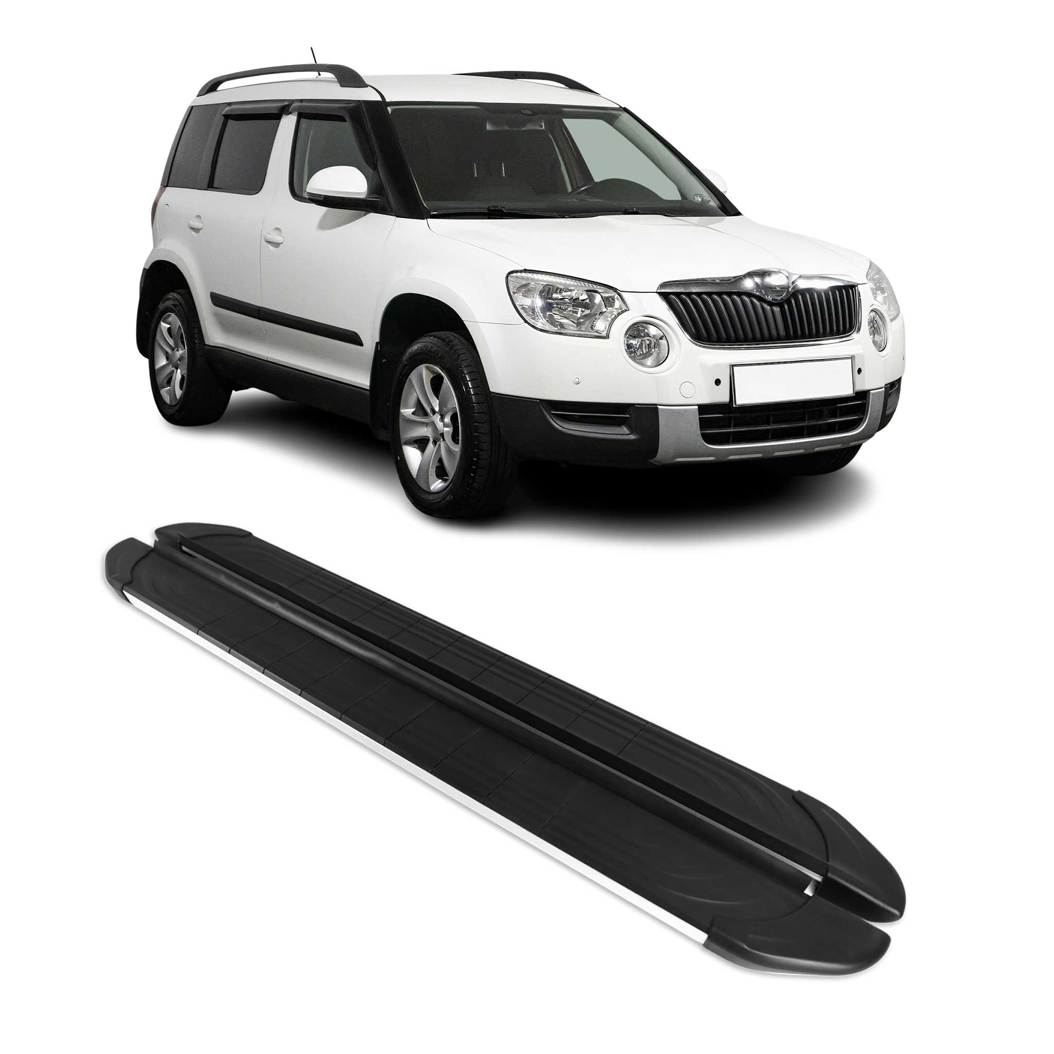 Trittbretter Seitenschweller für Skoda Yeti 2009-2017 Aluminium Schwarz Silber