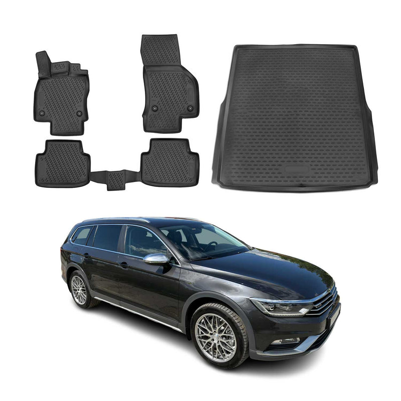 Fußmatten & Kofferraumwanne Set für VW Passat B8 Variant 2014-2023 TPE Schwarz