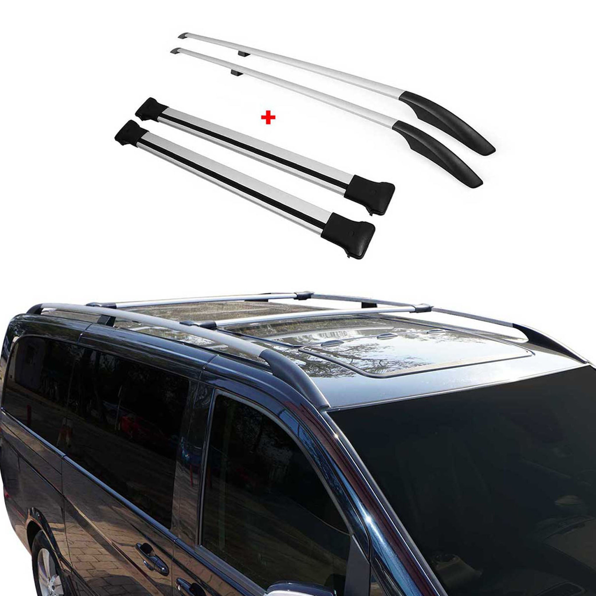 Dachreling + Dachträger SET für VW Caddy 2020-2026 Kurzer Alu Silber 4tlg