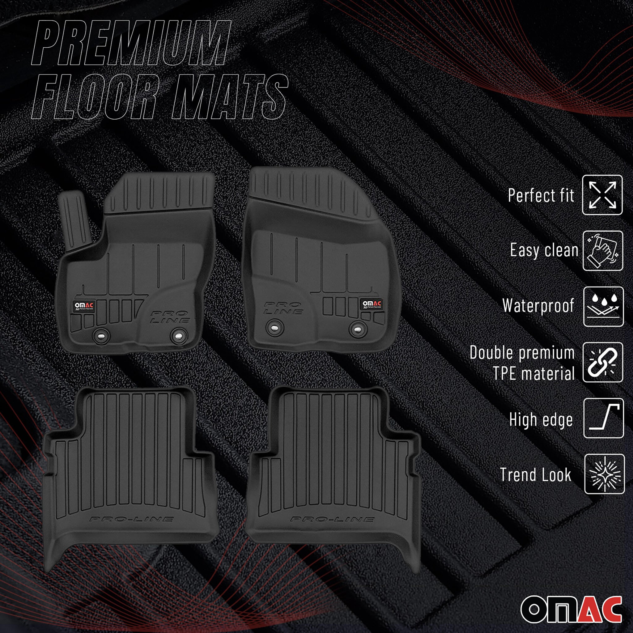 OMAC Gummi Fußmatten für Ford Kuga I 2008-2012 Premium TPE 3D Automatten 4tlg