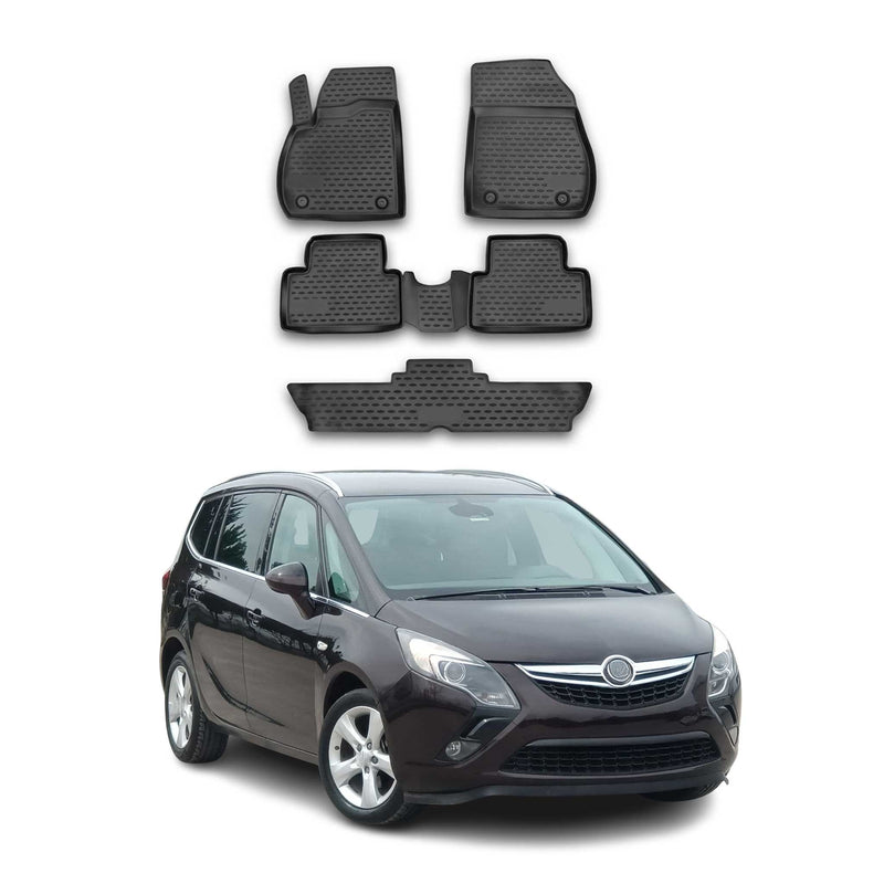 OMAC Gummimatten Fußmatten für Opel Zafira C 2011-2019 7-Sitze TPE Schwarz 5x