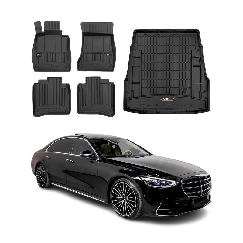 OMAC Fußmatten & Kofferraumwanne Set für Mercedes S Klasse W222 2013-2020 Gummi