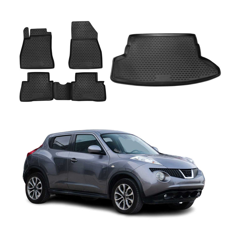 Fußmatten & Kofferraumwanne Set für Nissan Juke 2010-2014 Gummi TPE Schwarz 5x