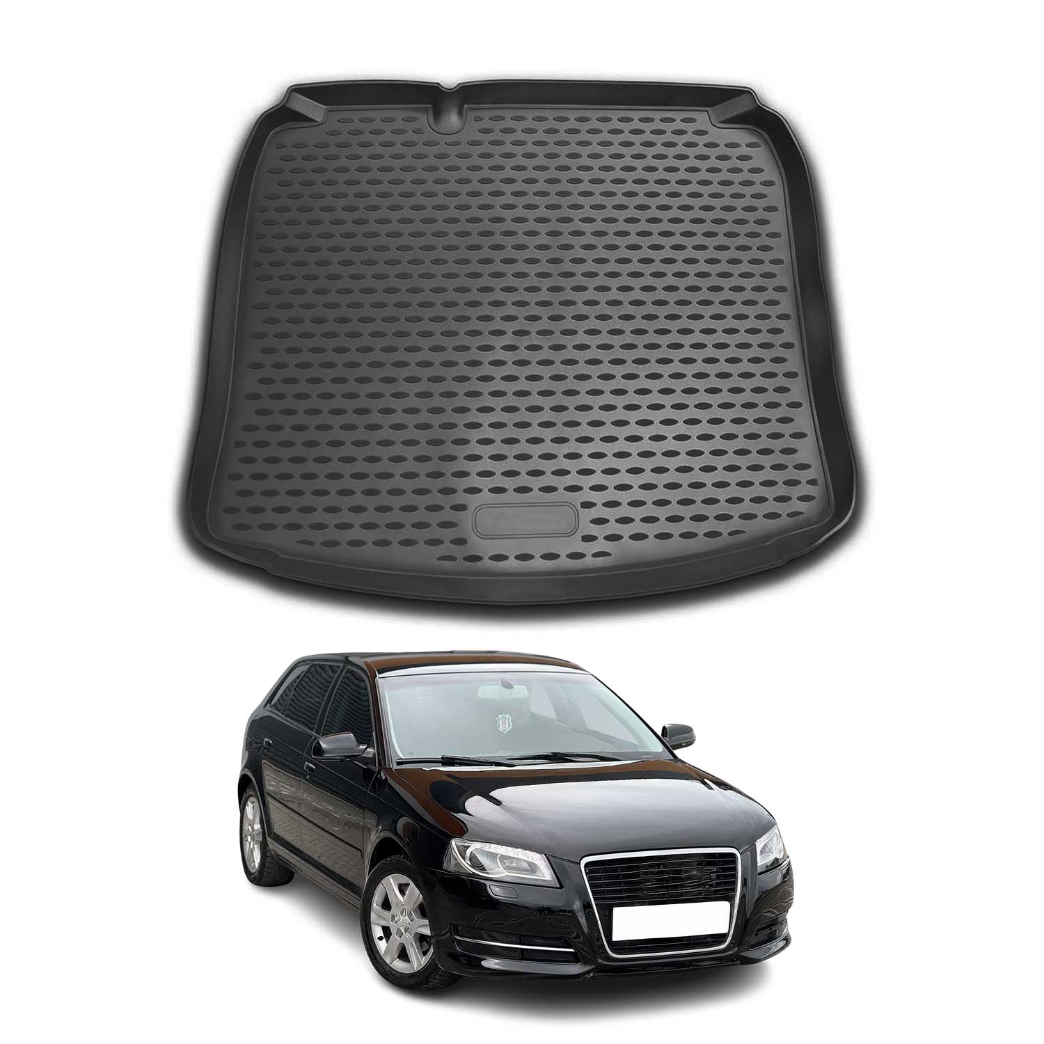 Kofferraummatte Kofferraumwanne für Audi A3 8P1 8PA 2003-2013 Gummi TPE Schwarz