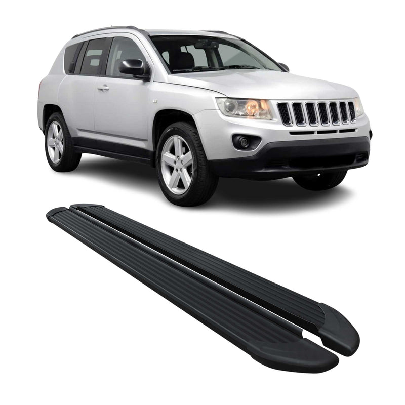 Seitenschweller Trittbretter Schweller für Jeep Compass 2011-2016 Alu Schwarz