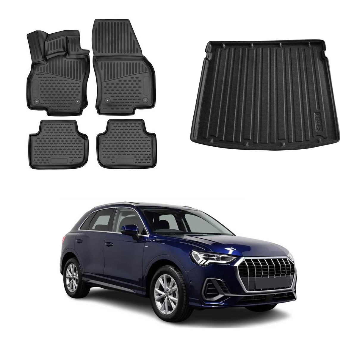 OMAC Fußmatten & Kofferraumwanne Set für Audi Q3 Sportback 2019-2025 Schwarz