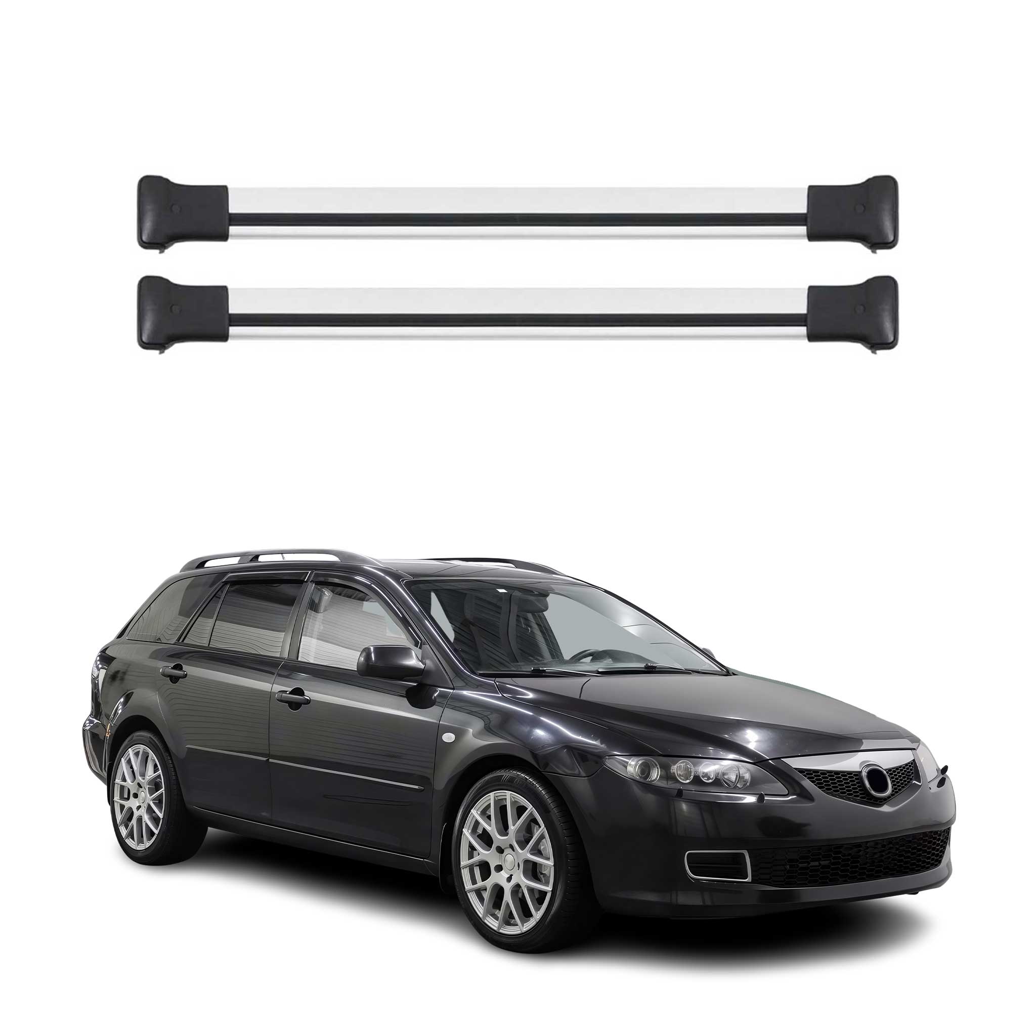 Dachträger Grundtäger für Mazda 6 Kombi 2002-2008 75kg Aluminium Silber 2 tlg