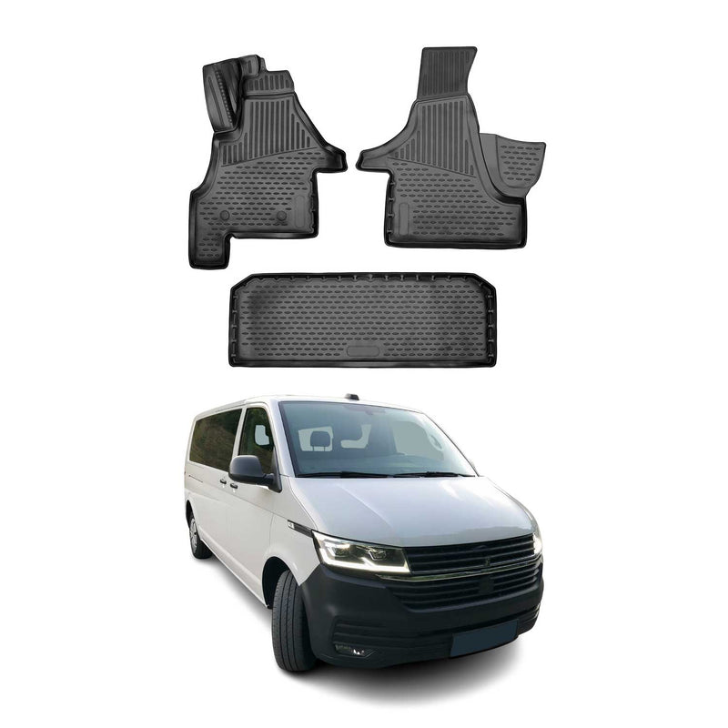 OMAC Gummimatten Fußmatten für VW T6 T6.1 Transporter 2015-2024 RHD Schwarz 3tlg