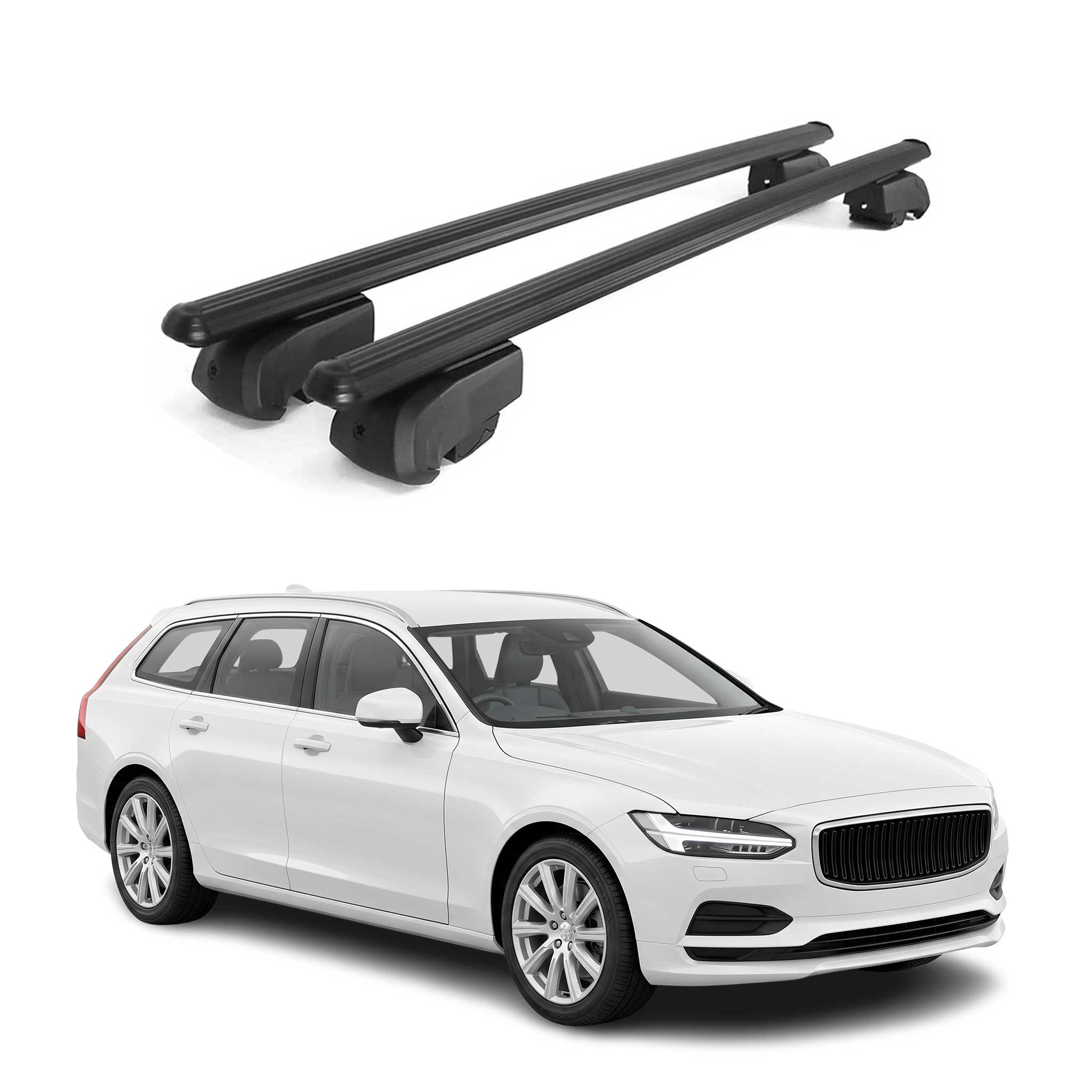 Dachträger Grundträger für Volvo V90 2016-2025 Aluminium Schwarz 2tlg