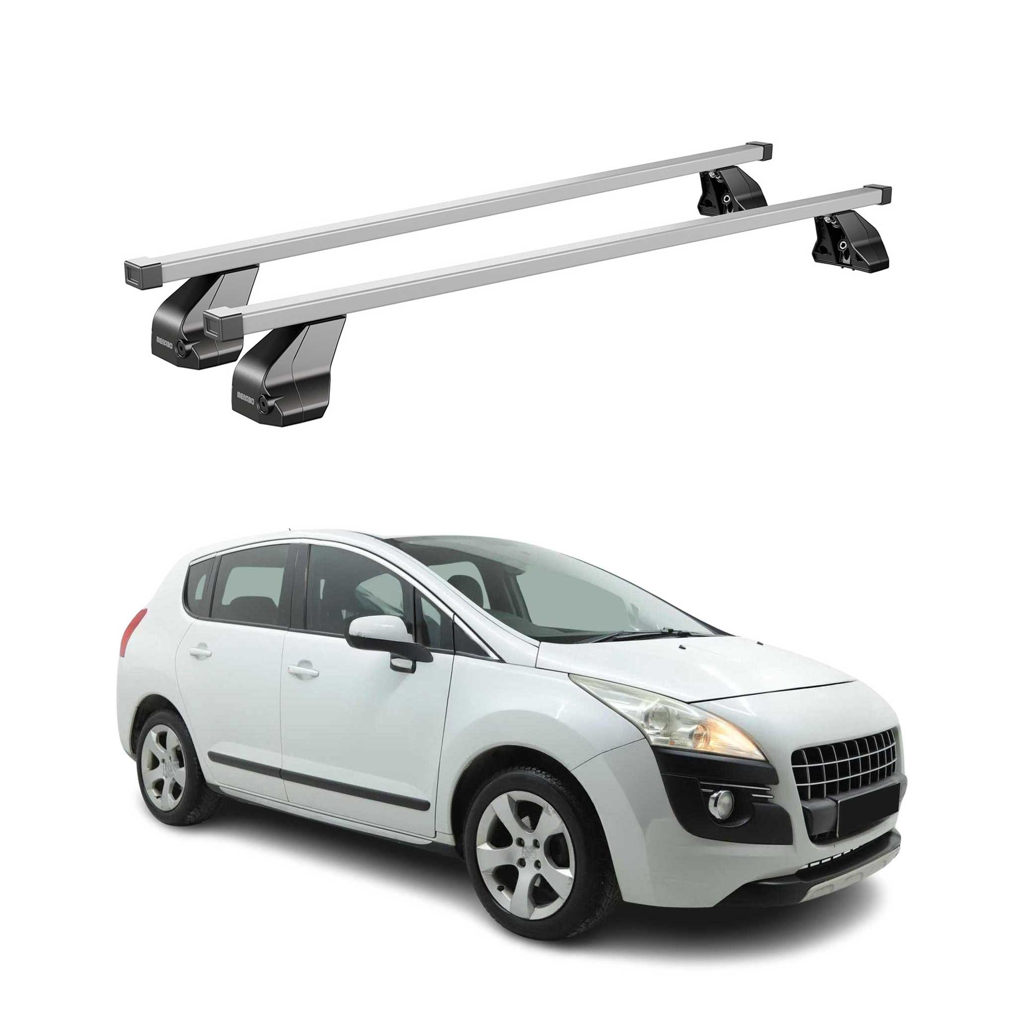 Menabo Dachträger Grundtäger für Peugeot 3008 2009-2016 75kg Stahl Silber 2 tlg