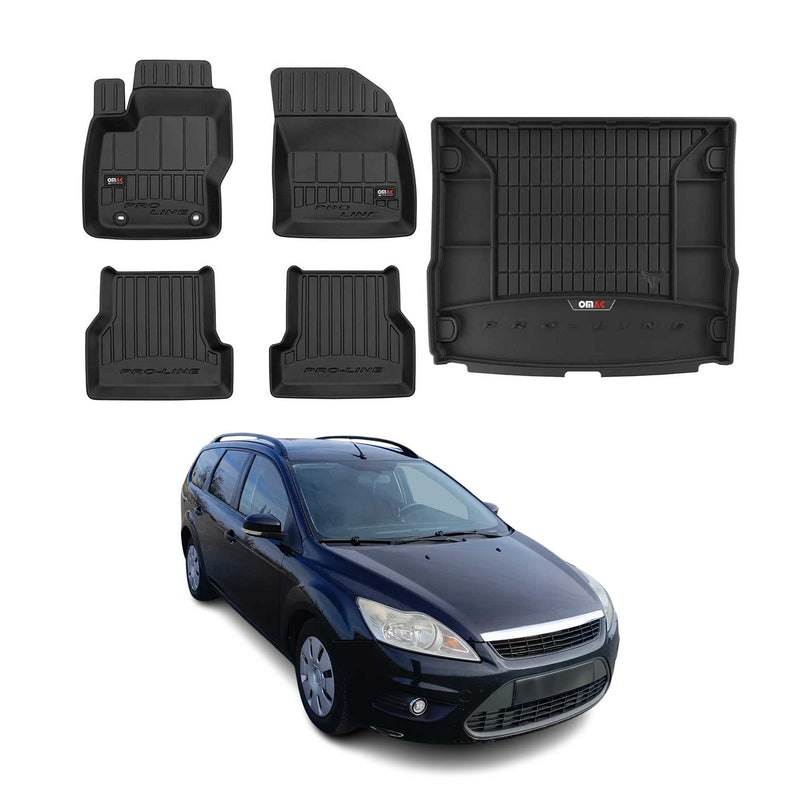 OMAC Fußmatten & Kofferraumwanne Set für Ford Focus mk2 2004-2011 Turnier Gummi