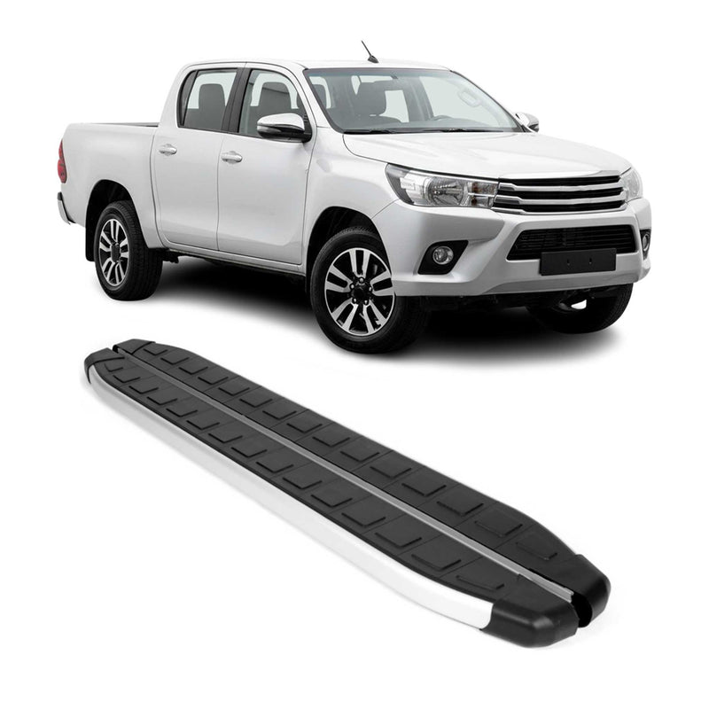 Seitenschweller Trittbretter für Toyota Hilux DoubleCab 2015-25 Alu Schwarz