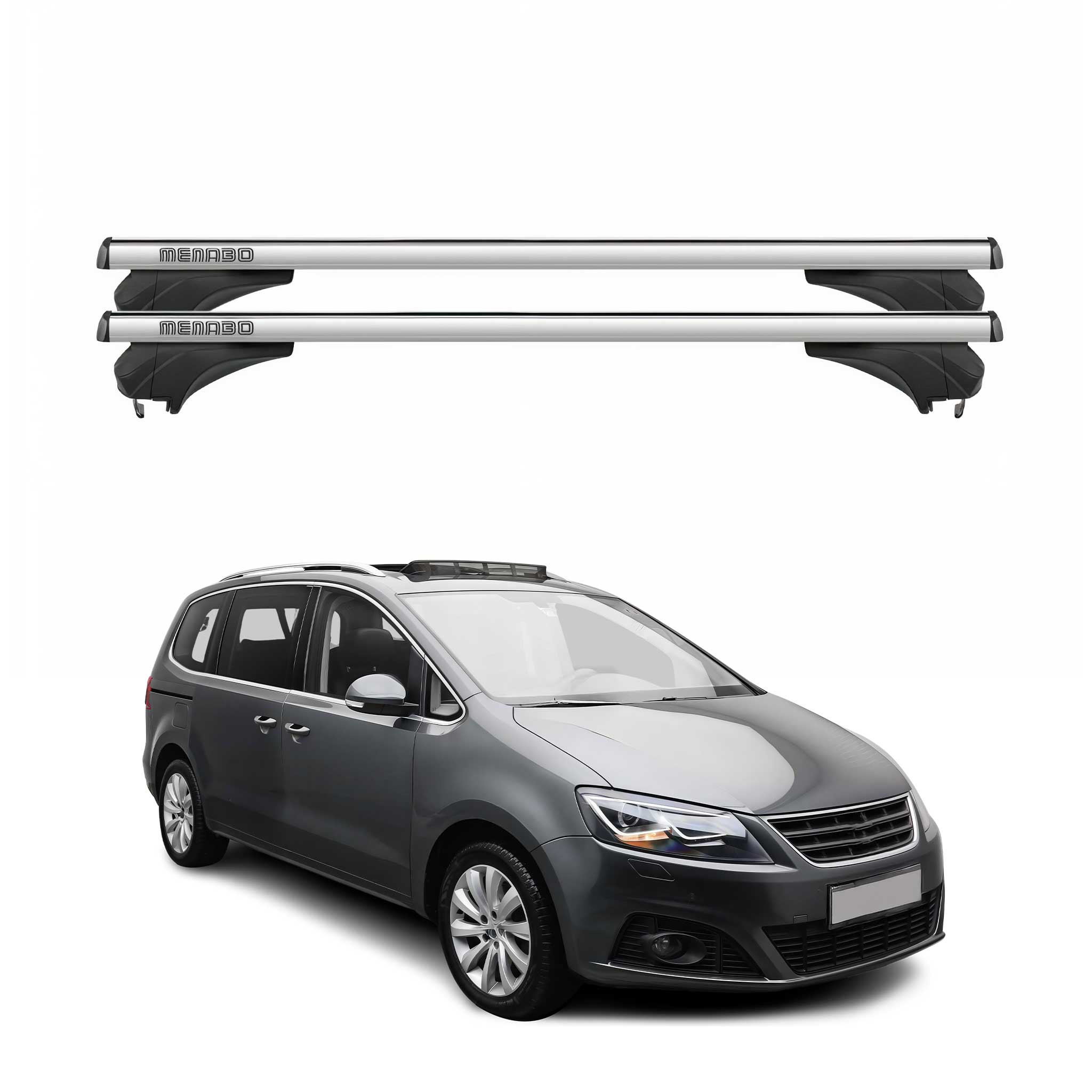 Menabo Dachträger Grundtäger für Seat Alhambra 7N 2015-2020 Aluminium Silber 2x