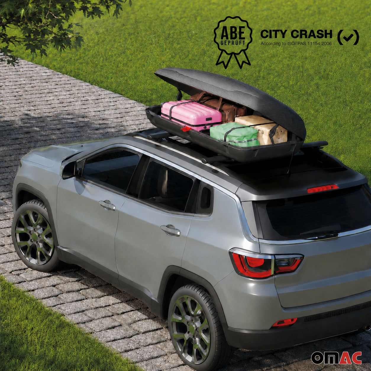 OMAC Dachbox Dachkoffer Gepäckbox 400 Liter Carbonlook Abschließbar Autobox