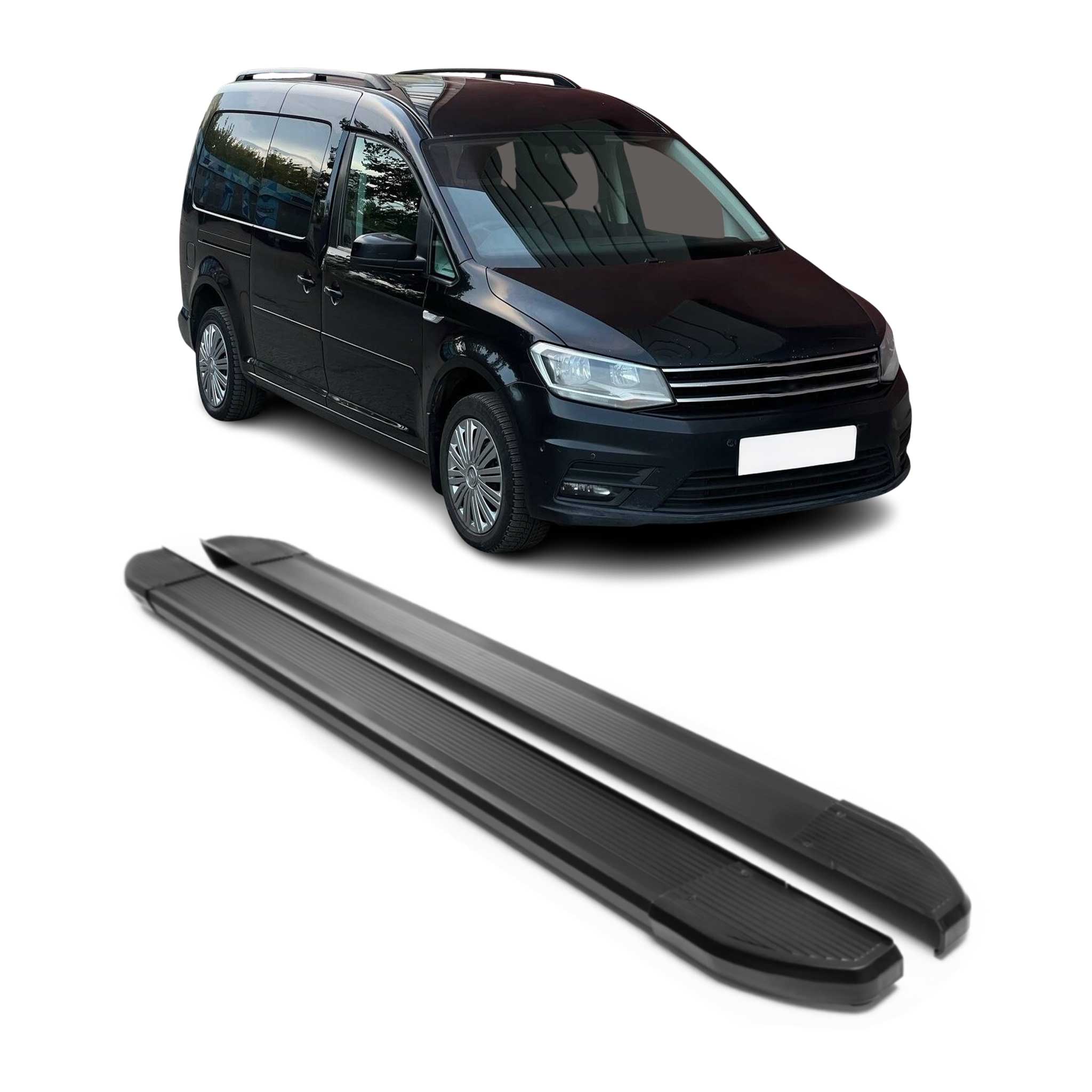 Alu Seitenschweller Trittbretter für VW Caddy Maxi 2004-2015 Schwarz 2tlg