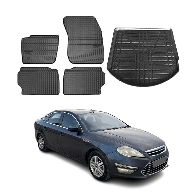 Fußmatten & Kofferraumwanne Set für Ford Mondeo mk4 Wagon 2007-2014 Schwarz 5x