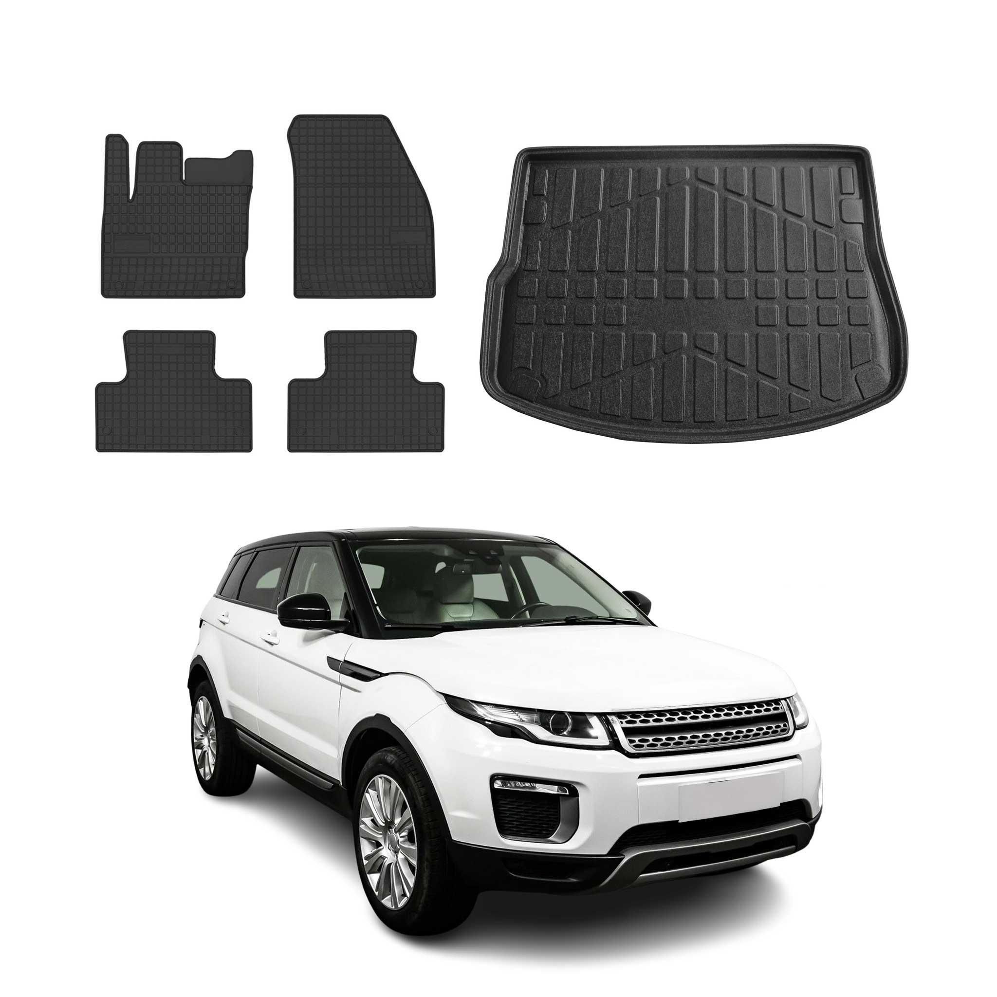 Fußmatten & Kofferraumwanne Set für Range Rover Evoque 2012-2019 Gummi TPE 5x