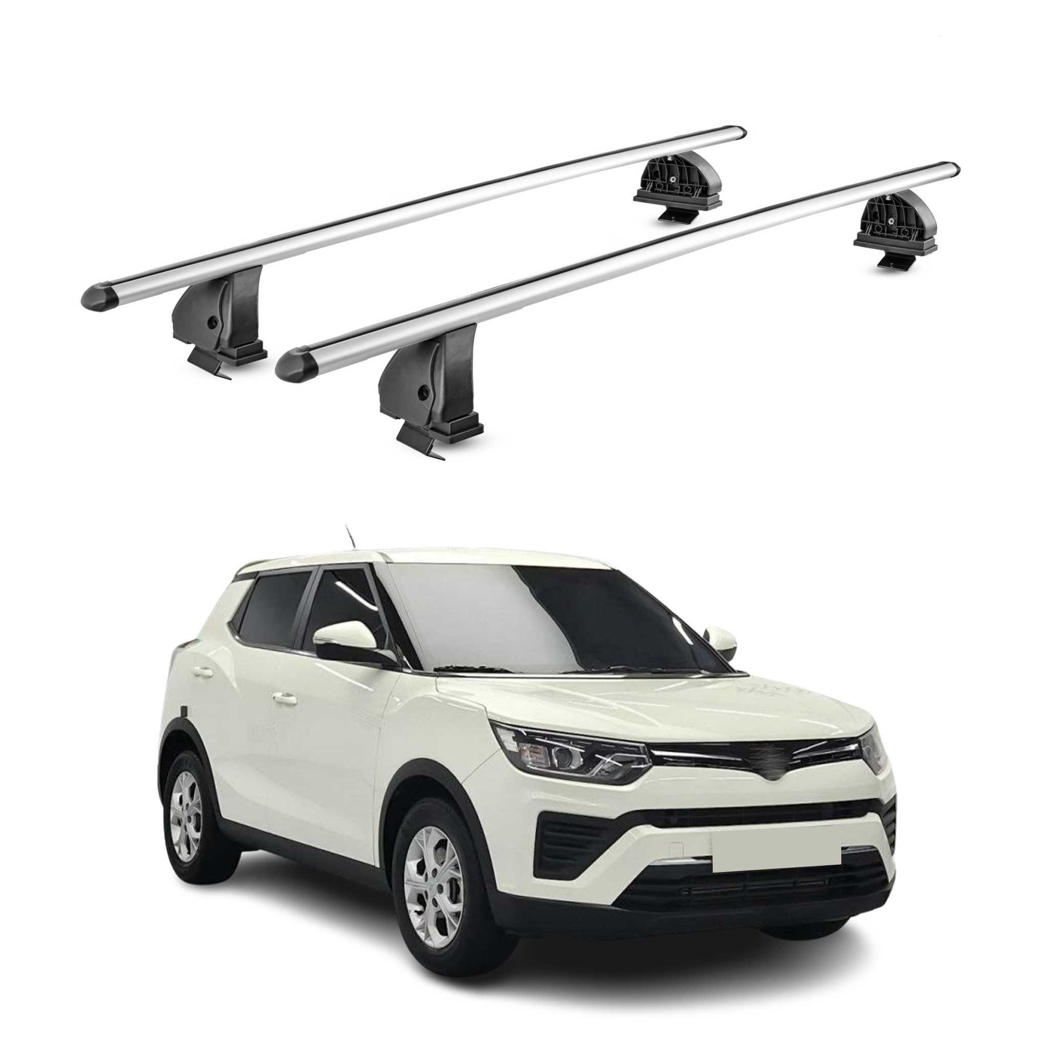 Alu Dachträger für Ssangyong Tivoli 2015-2023 TÜV T-Nut 75 kg 2tlg Silber