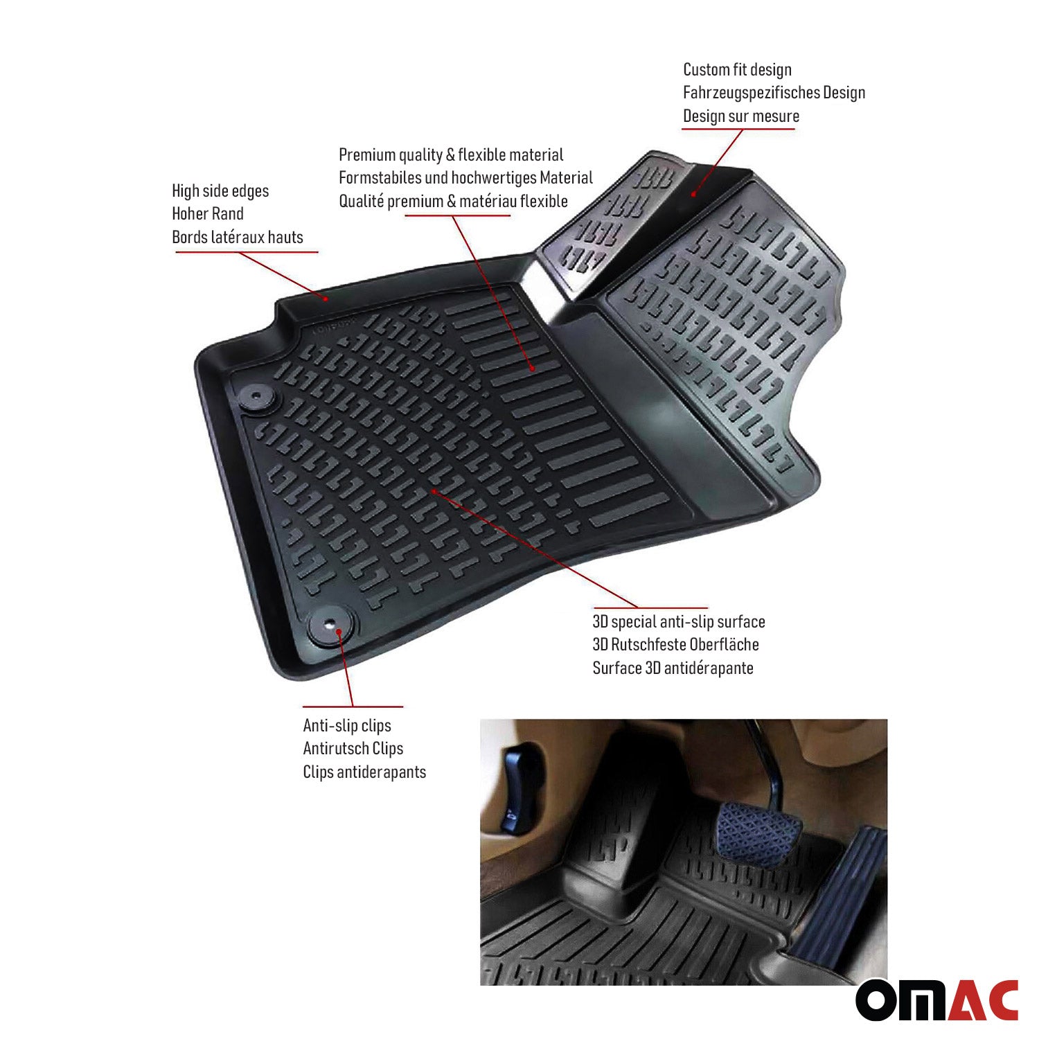 Fußmatten 3D Gummimatten für Honda Civic 1995-2001 Gummi TPE Schwarz 4tlg