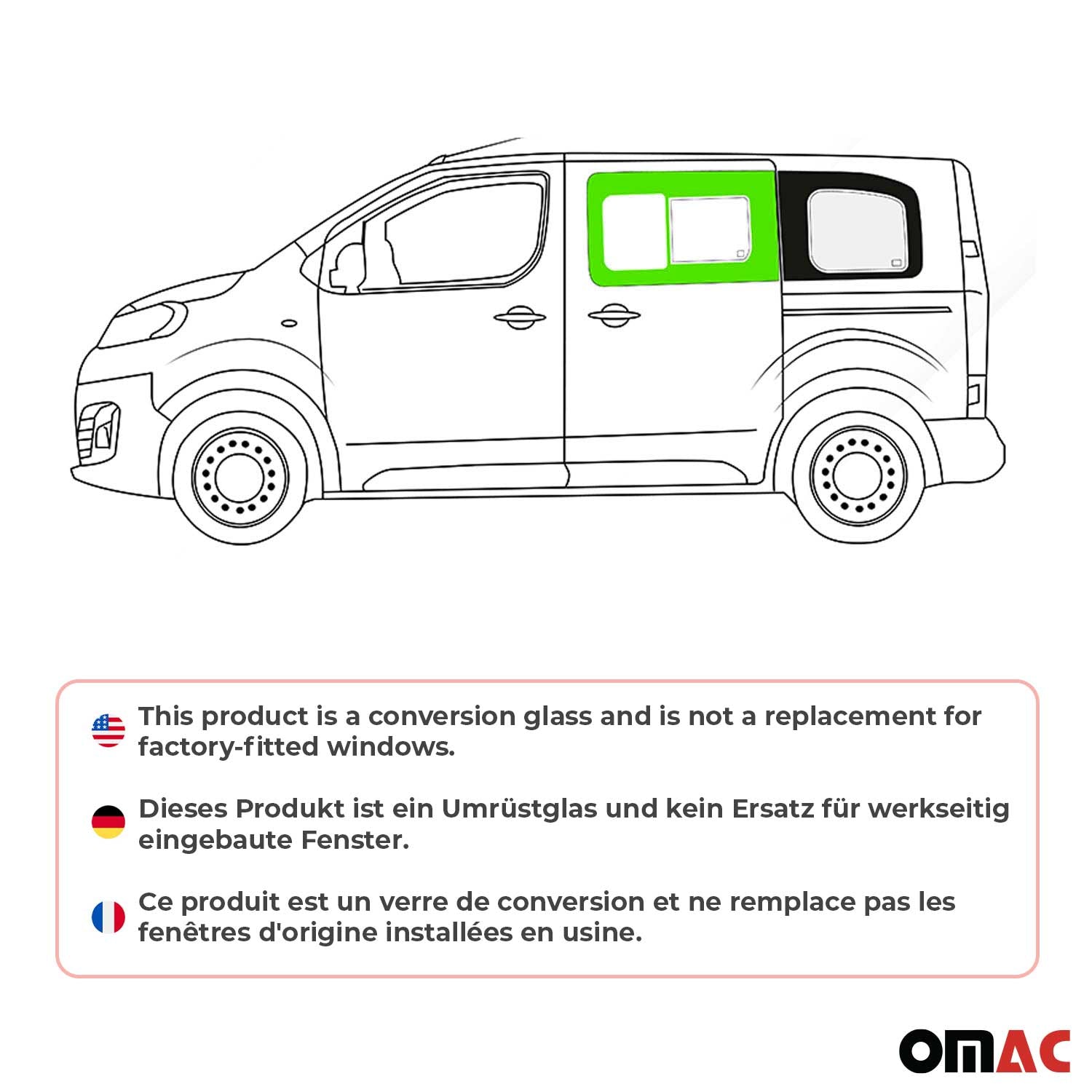 Schiebefenster Seitenfenster für Fiat Scudo 2022-2026 Schwarz Auto Links L1