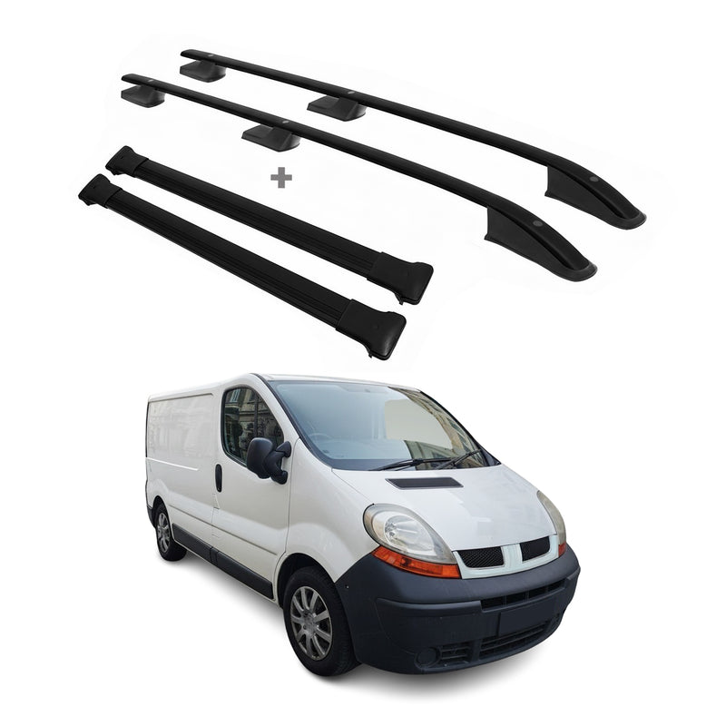 Dachreling + Dachträger für Renault Trafic Vivaro 2001-2014 Kurzer Alu Schwarz
