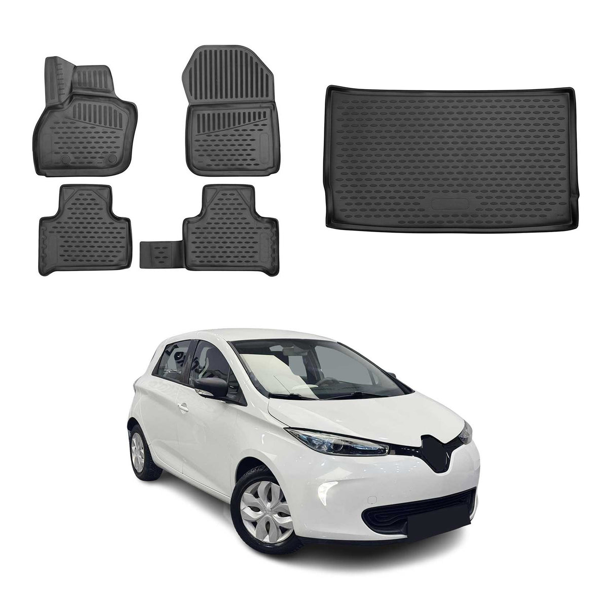 OMAC Fußmatten & Kofferraumwanne Set für Renault Zoe 2012-2024 Schwarz