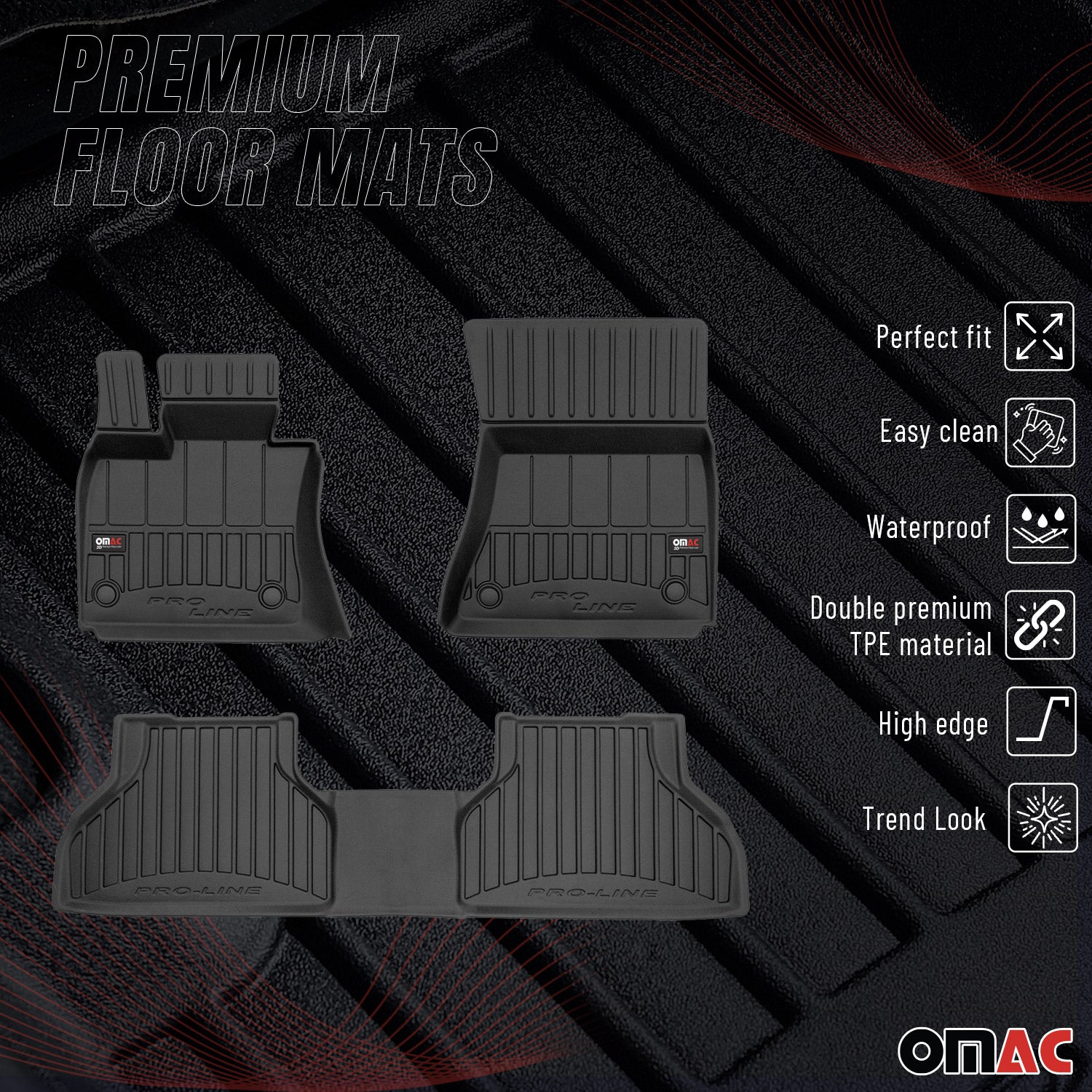 OMAC Gummi Fußmatten für BMW X5 2006-2013 Premium TPE 3D Automatten Schwarz 3x