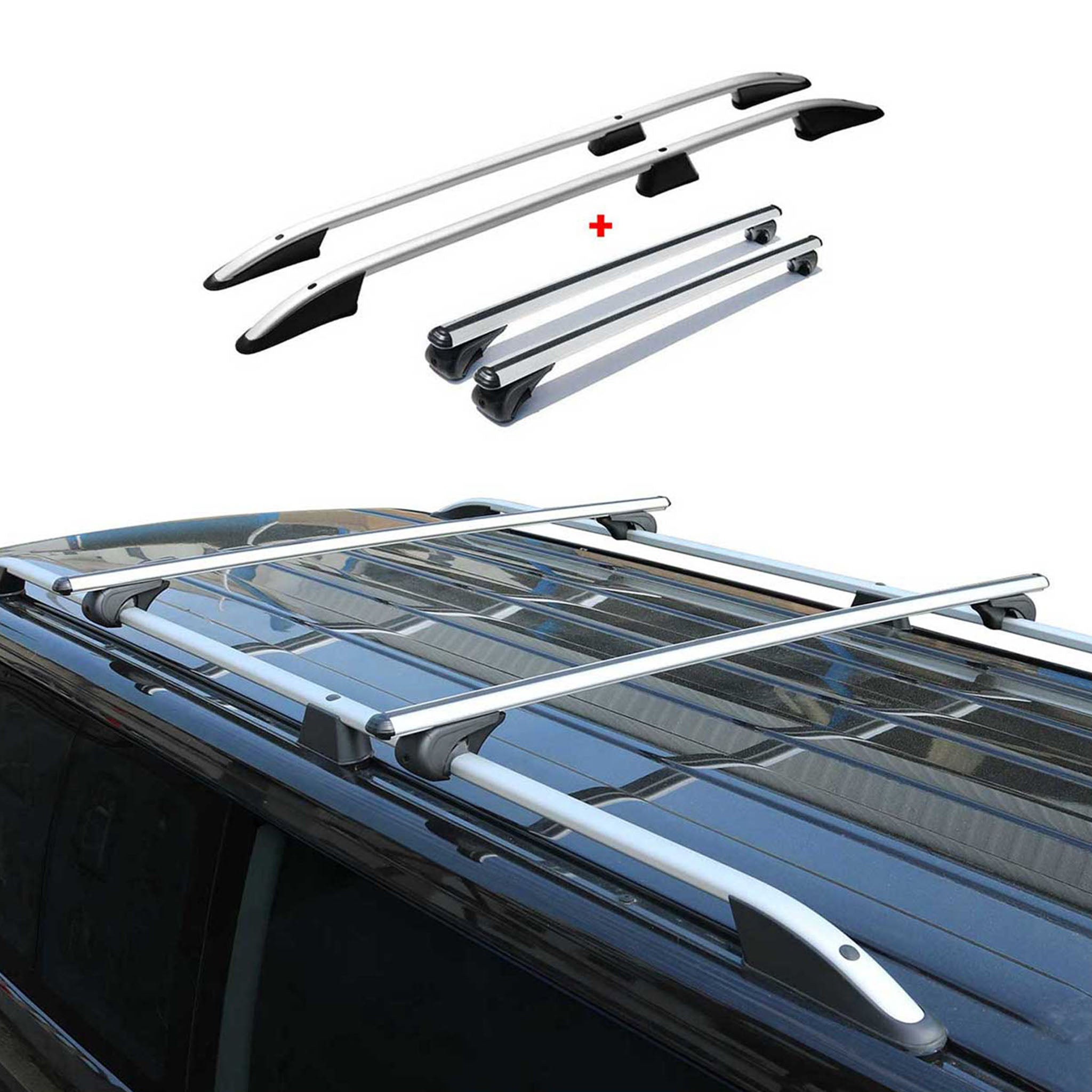 Dachreling + Dachträger Satz für VW Caddy 2020-2026 Aluminium Silber 4tlg