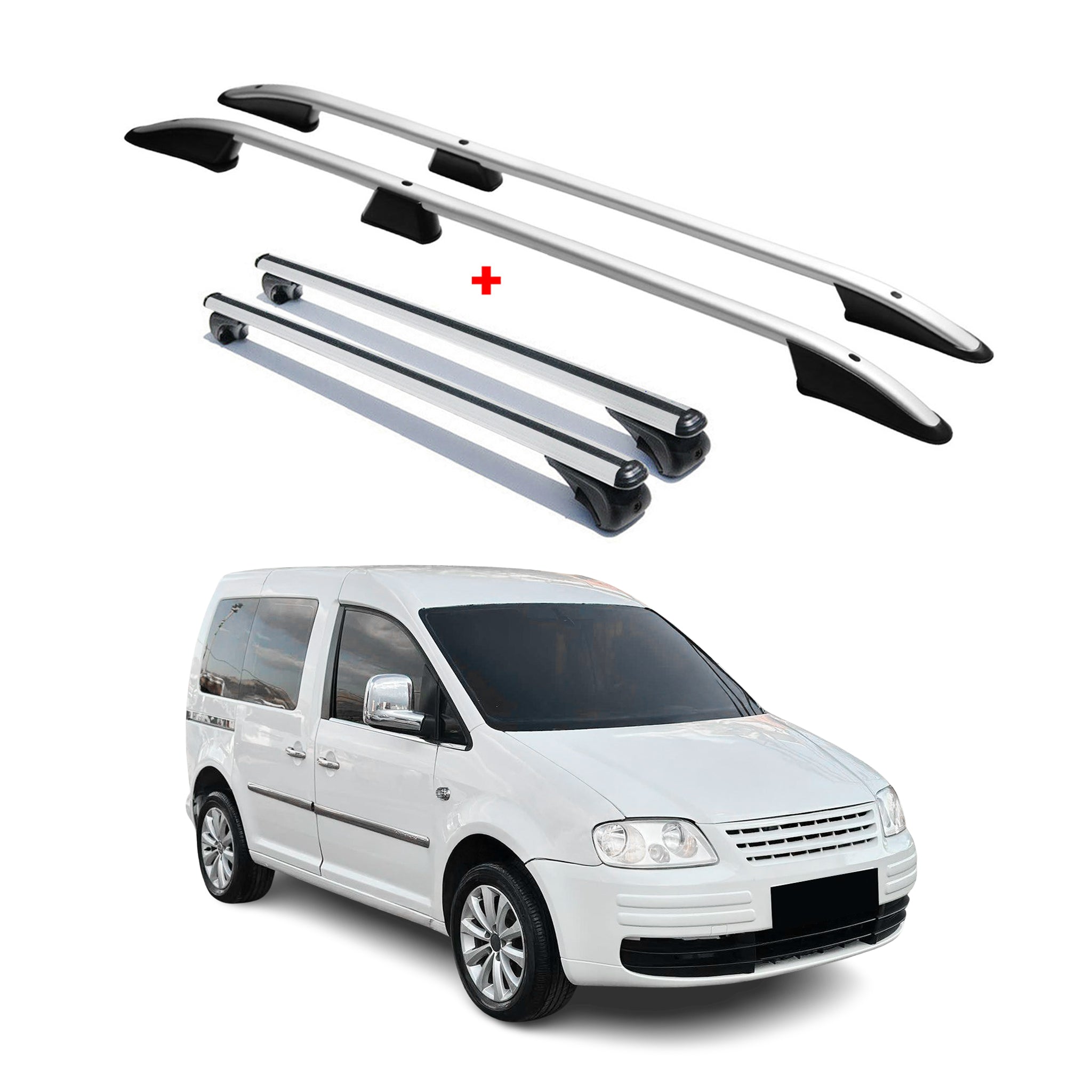 Dachreling + Dachträger SET für VW Caddy 2003-2026 L1 Kurzer Aluminium Silber 4x