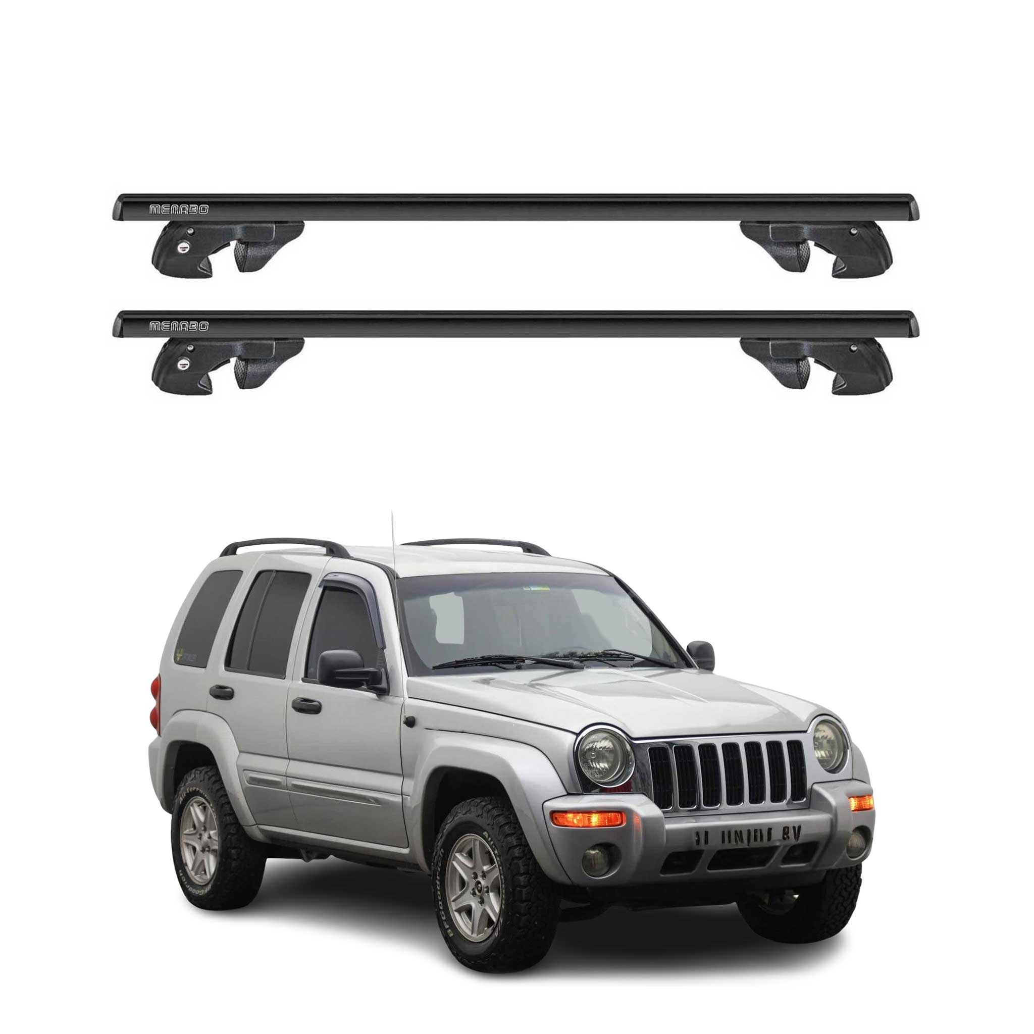 Dachträger Grundtäger für Jeep Cherokee KJ 2002-2004 Pre-FL Alu TÜV Schwarz 2tlg
