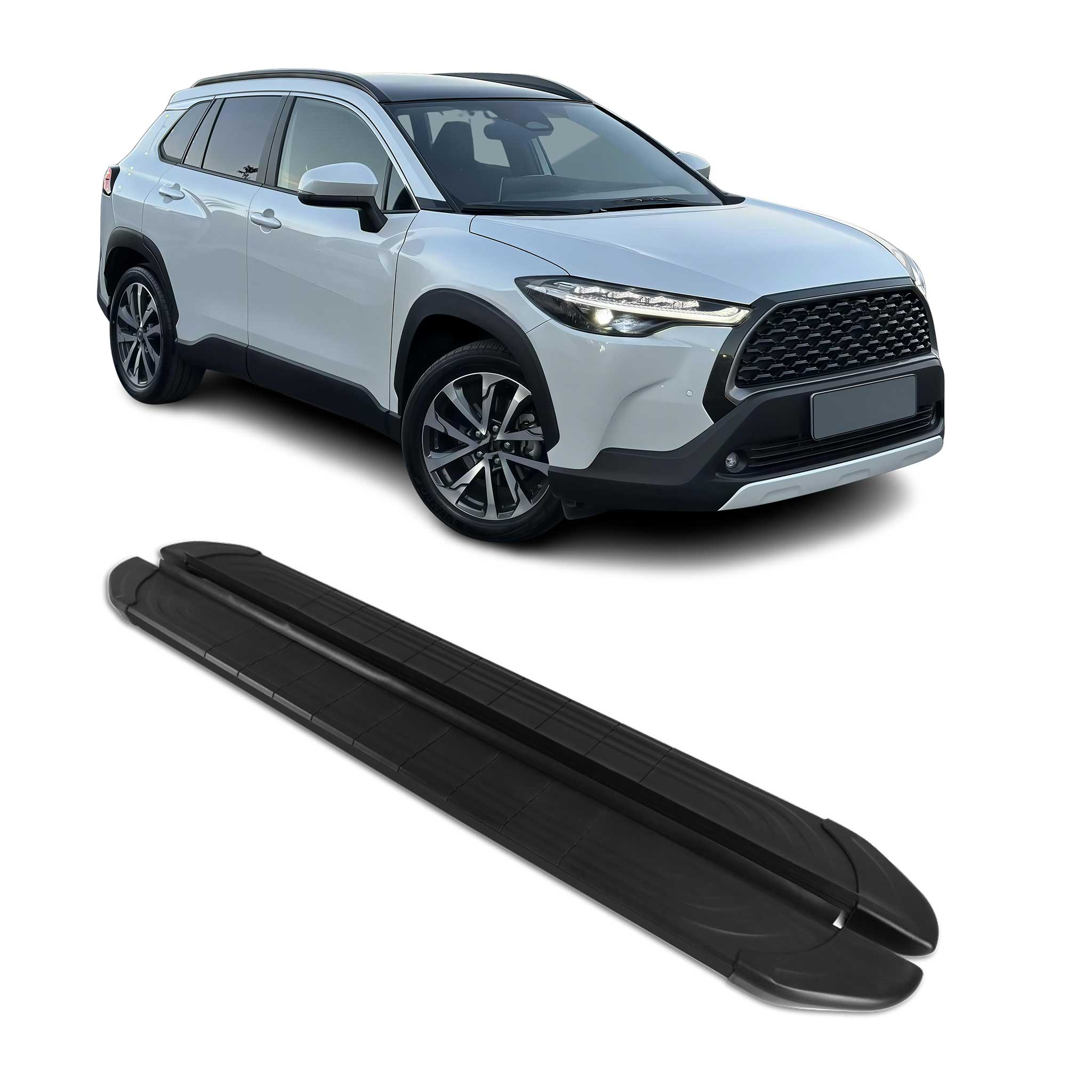 Seitenschweller Trittbretter für Toyota Corolla Cross 2021-2026 Schwarz 2 tlg