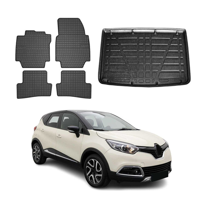 Fußmatten & Kofferraumwanne Set für Renault Captur 2013-2016 Gummi Schwarz 5x