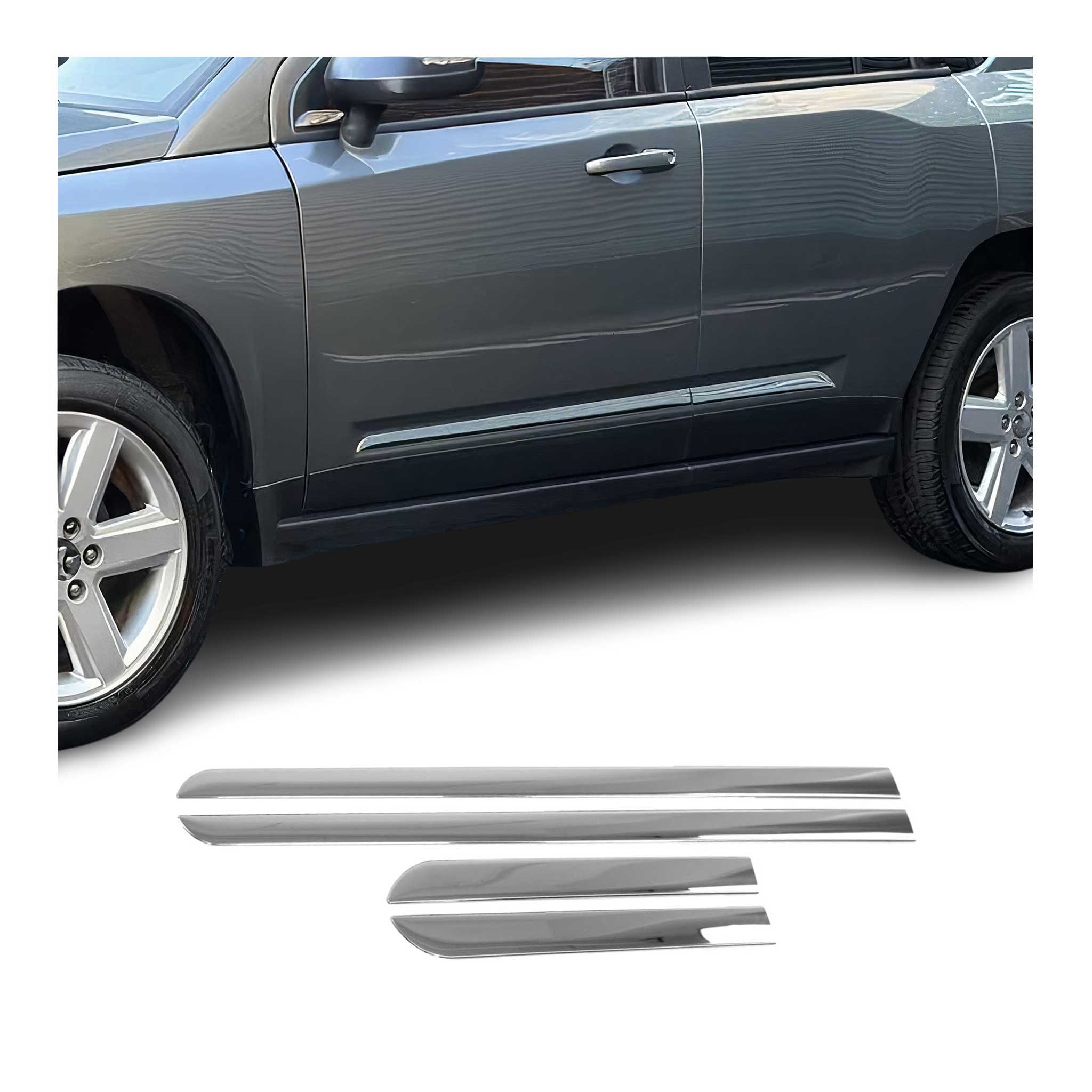 Seitentürleiste Türleisten Türschutzleiste für Jeep Compass 2006-2016 Chrom 4x