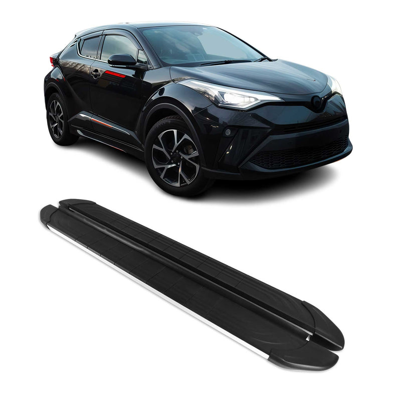 Trittbretter für Toyota C-HR Hybrit 2016-2023 Alu Schwarz Silber 2tlg