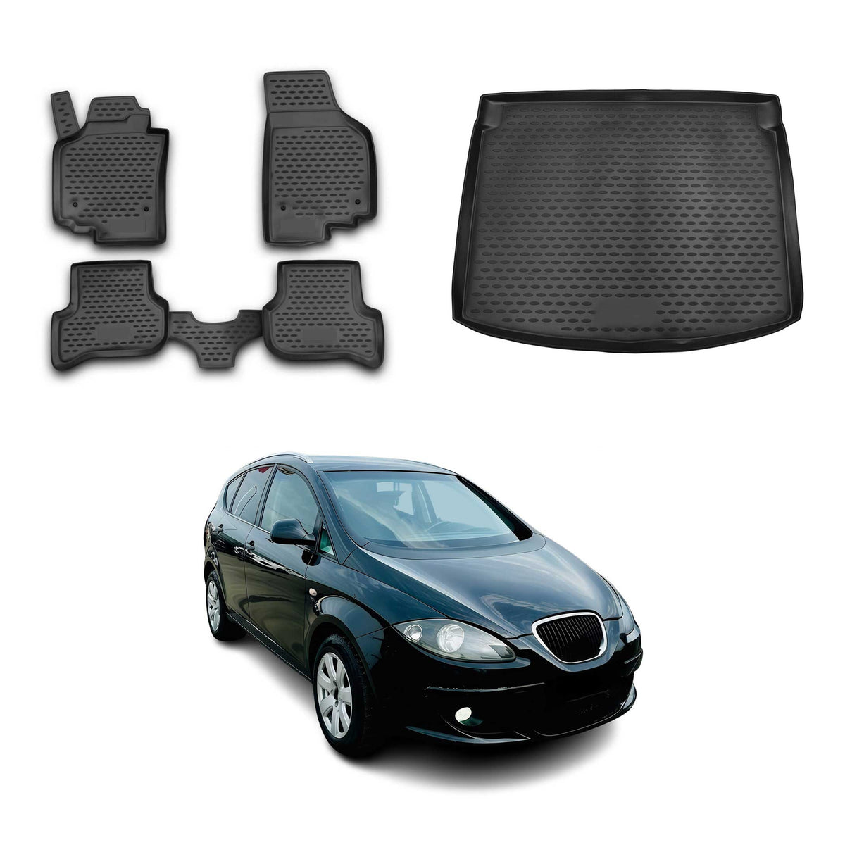 OMAC Fußmatten & Kofferraumwanne Set für Seat Altea 2004-2009 Pre-FL