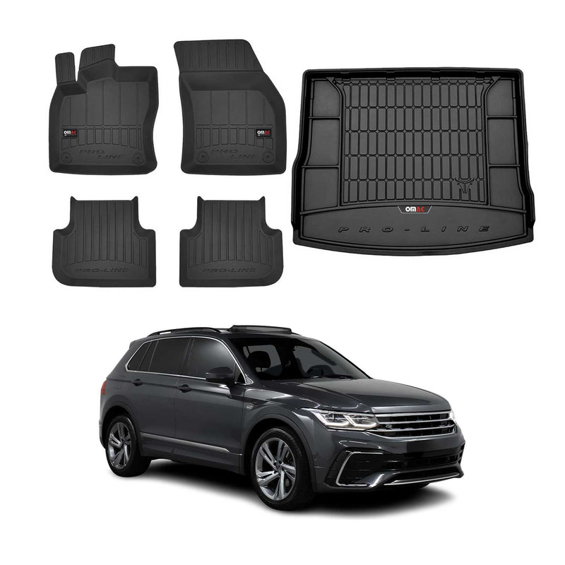 OMAC Fußmatten & Kofferraumwanne Set für VW Tiguan 2016-2024 Gummi Schwarz 5x