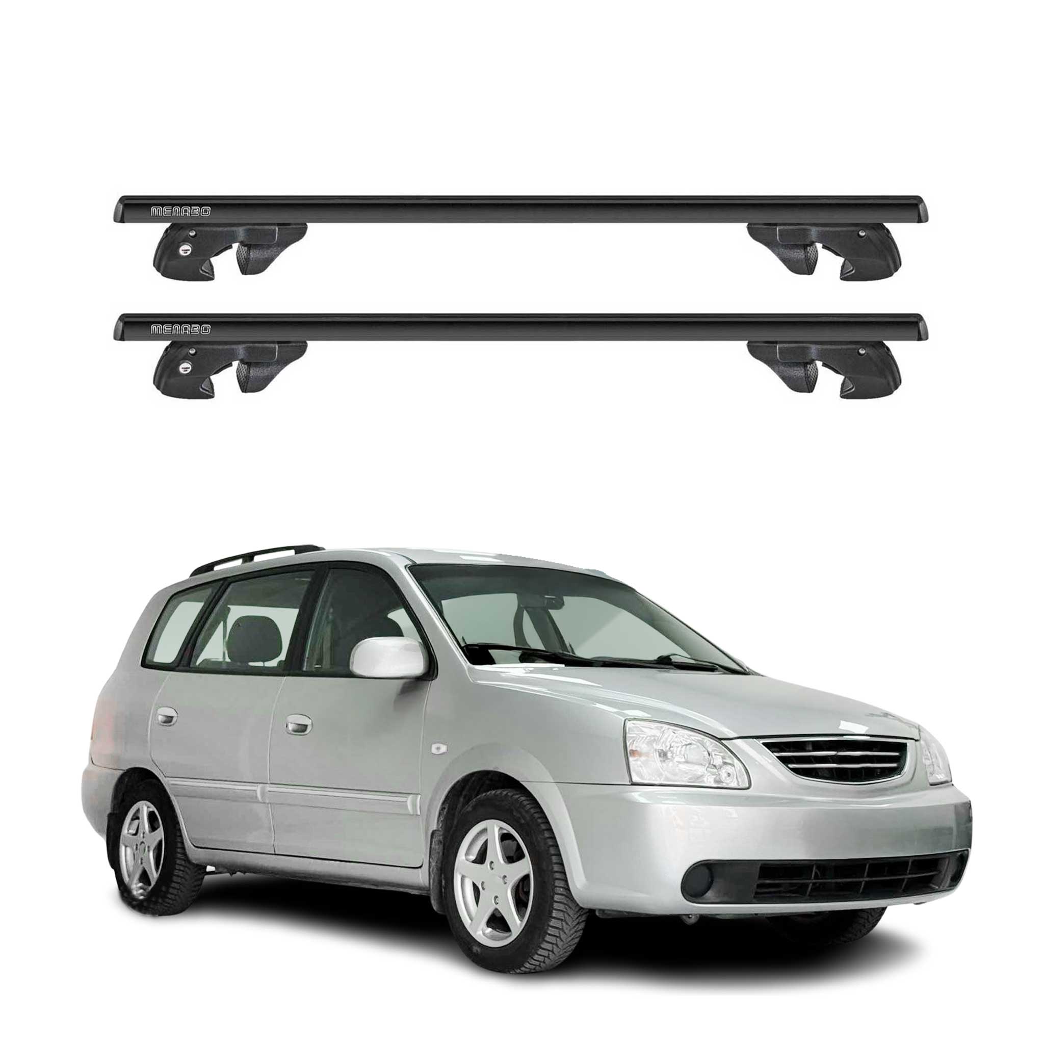Dachträger Grundtäger für Kia Carens I 1999-2006 Aluminium 90kg TÜV Schwarz 2tlg