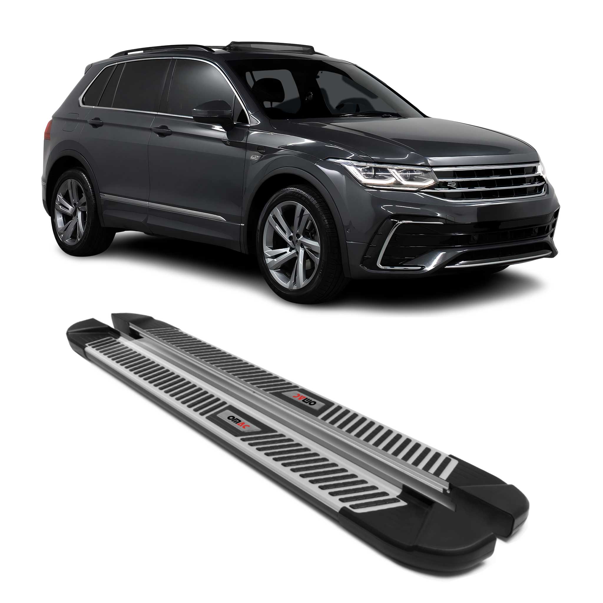 Trittbretter Schweller Seitenbretter für VW Tiguan 2016-202 Schwarz-Silber Alu