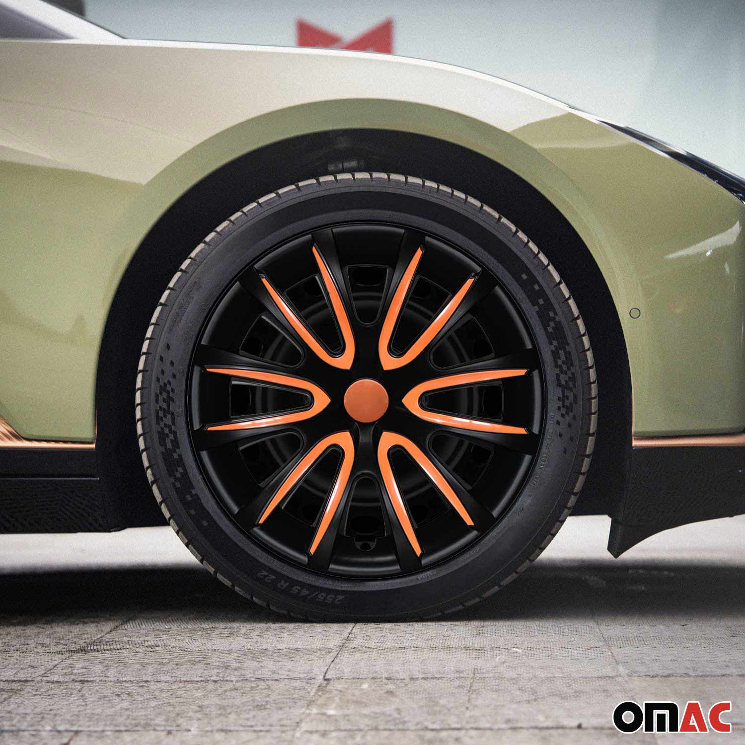 4x Radkappen Radzierblende für 16" Zoll Stahlfelgen Matt Schwarz Orange