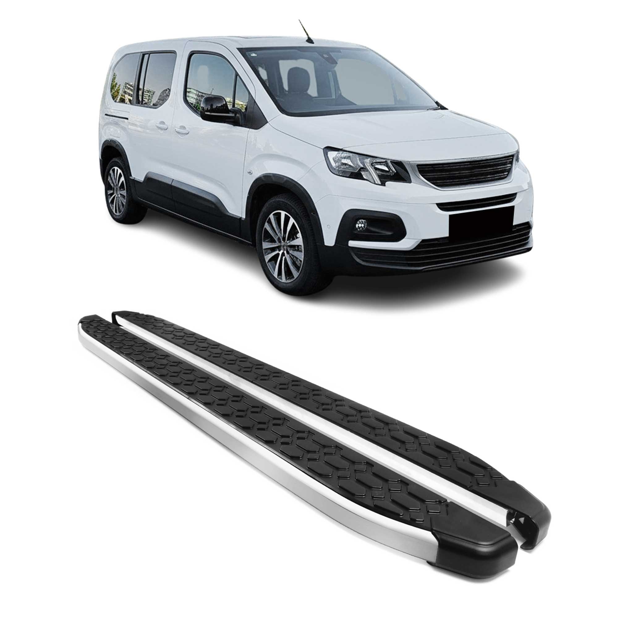 Trittbretter Seitenschweller für Peugeot Rifter 2018-26 Kombi L2 Schwarz Alu 2x