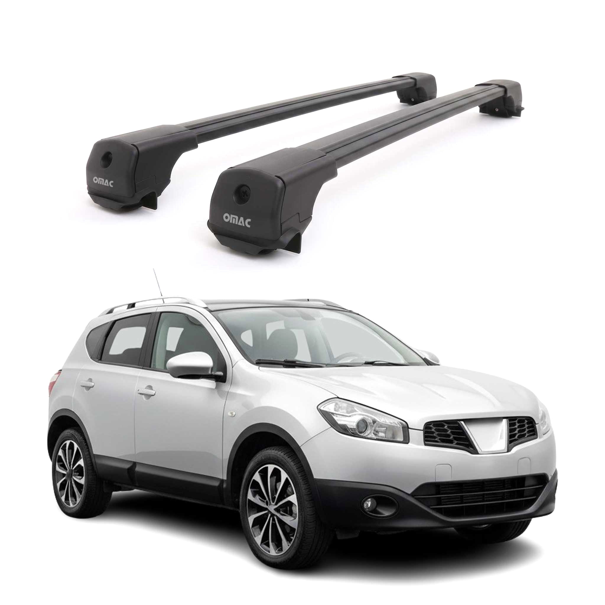 Dachträger Grundträger für Nissan Qashqai J10 2007-2013 Aluminium Schwarz 2tlg