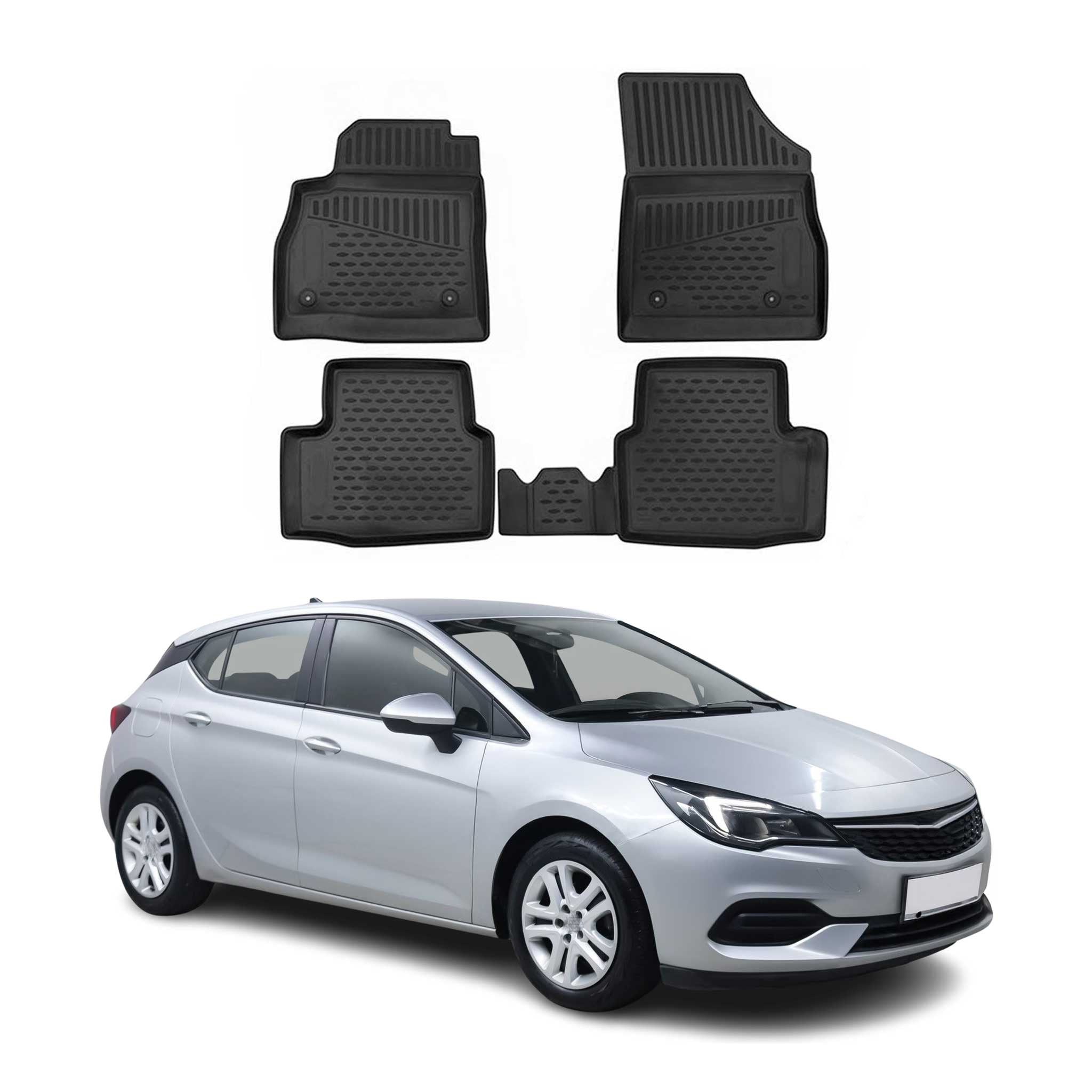 OMAC Gummimatten Fußmatten für Opel Astra K 2015-2021 TPE Automatten Schwarz 4x