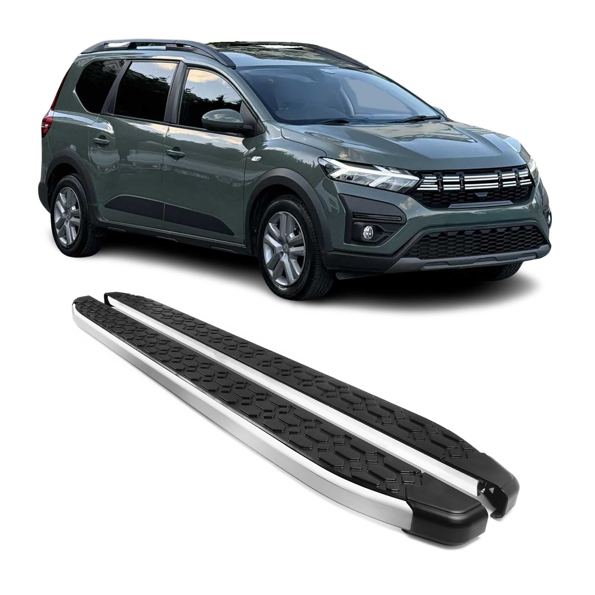 Alu Trittbretter Seitenschweller für Dacia Jogger 2022-2026 Schwarz Silber 2tlg