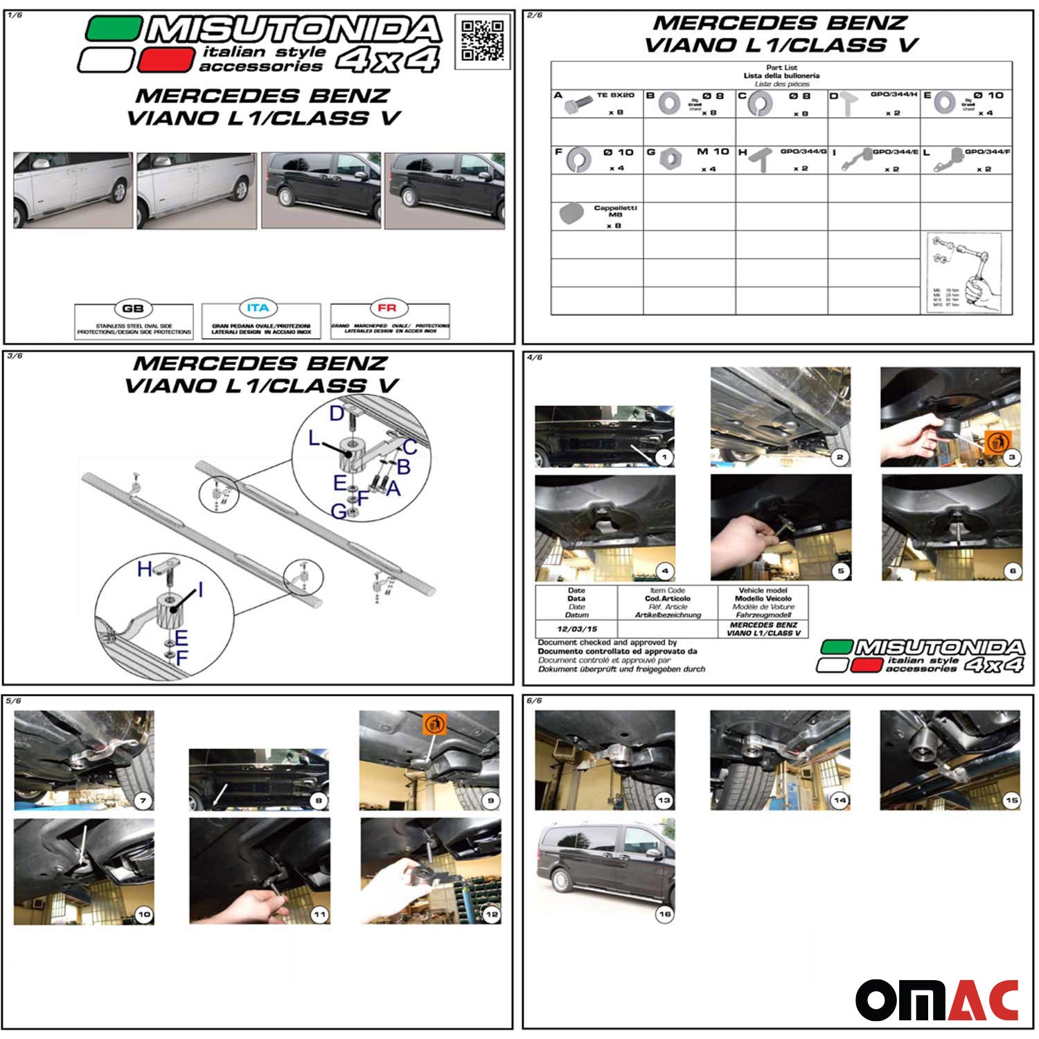 Edelstahl Seitenschweller Schwellerrohre für Mercedes Vito Viano 2010-14 Schwarz