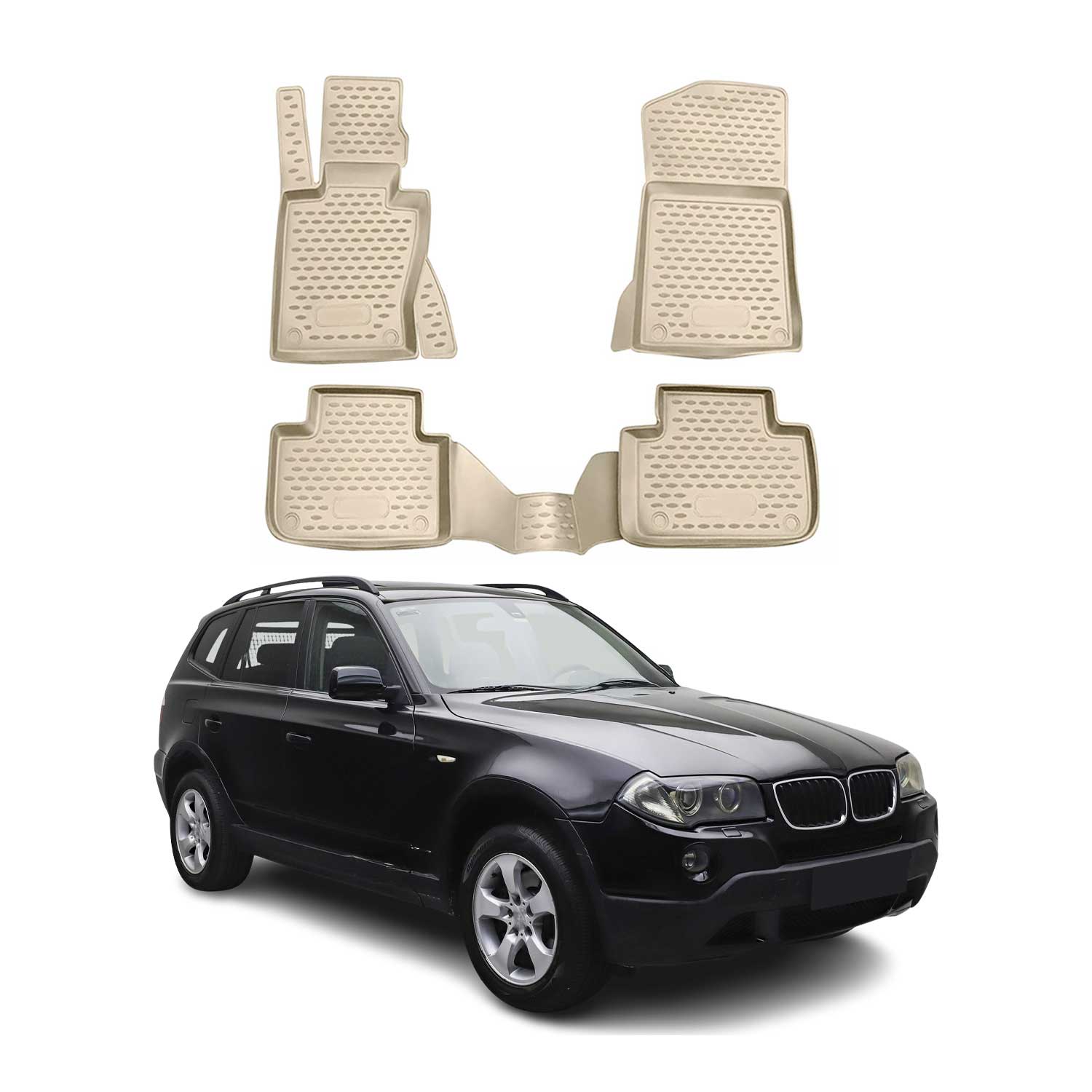OMAC Gummimatten Fußmatten für BMW X3 E83 2003-2010 TPE Automatten Beige 4x