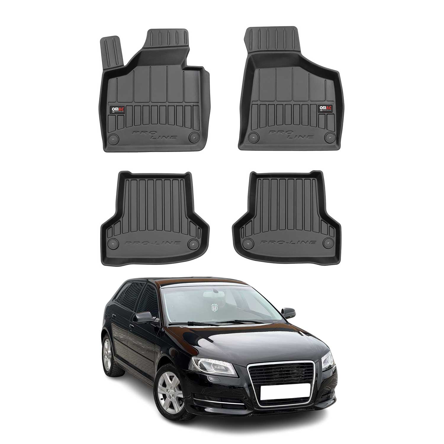 OMAC Gummi Fußmatten für Audi A3 Schrägheck / Sportback 2003-13 Automatten 4tlg