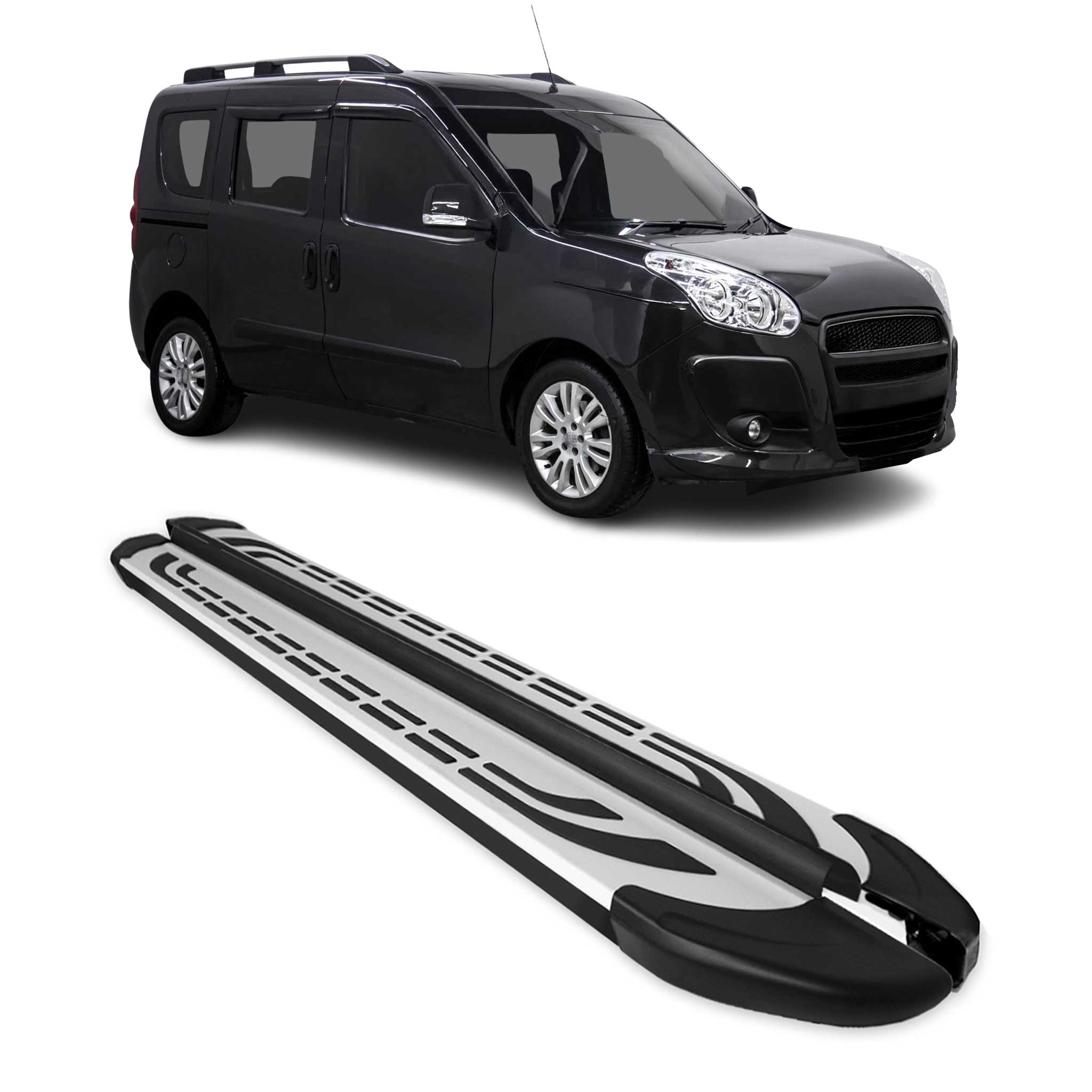 Trittbretter Seitenschweller für Fiat Doblo L1 Kurzer 2010-2021 Schwarz Alu
