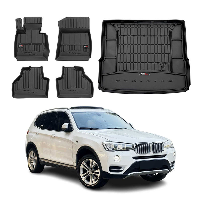 OMAC Fußmatten & Kofferraumwanne Set für BMW X3 F25 2010-2017 Gummi Schwarz 5x