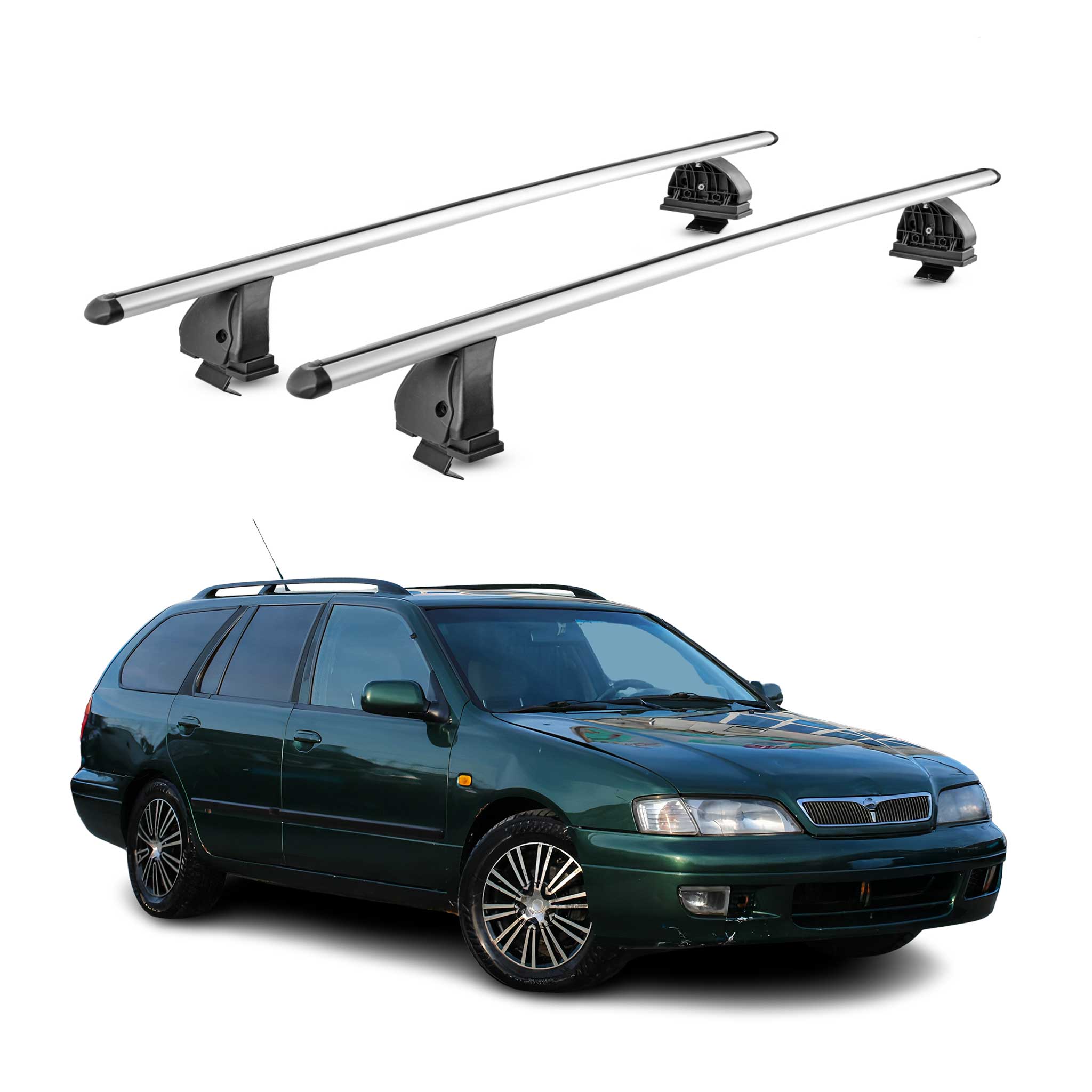 Alu Dachträger für Nissan Primera I Schrägheck Kombi 1990-1996 T-Nut 2tlg Silber